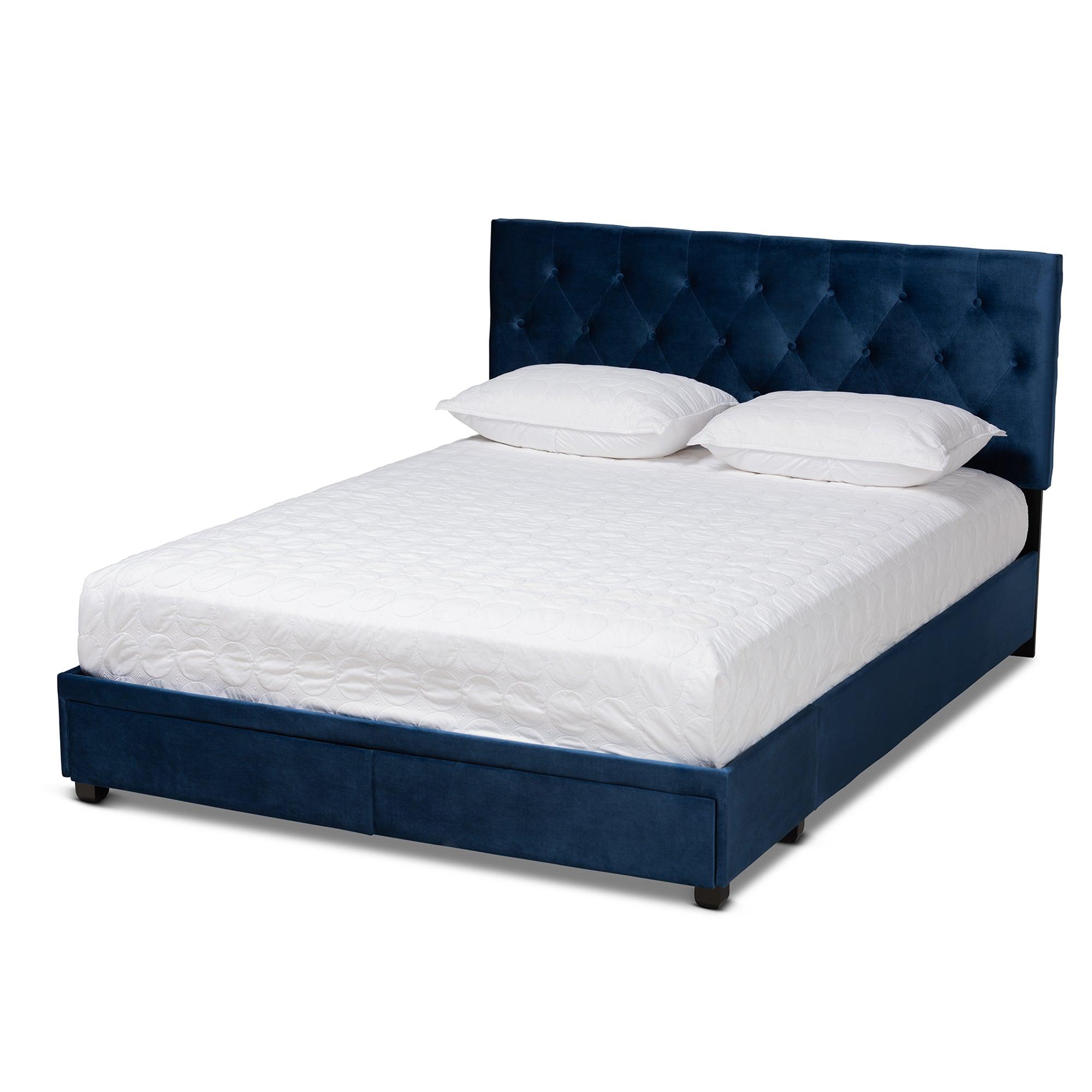 Caronia Modern and Contemporary Velvet Fabric Upholstered 2-Drawer Platform Storage Bed