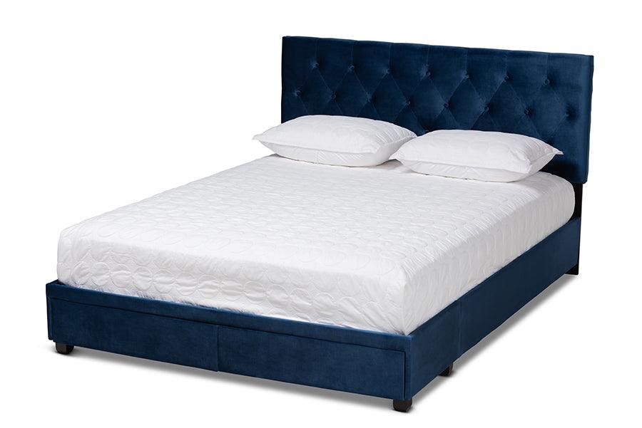 Caronia Modern and Contemporary Velvet Fabric Upholstered 2-Drawer Platform Storage Bed