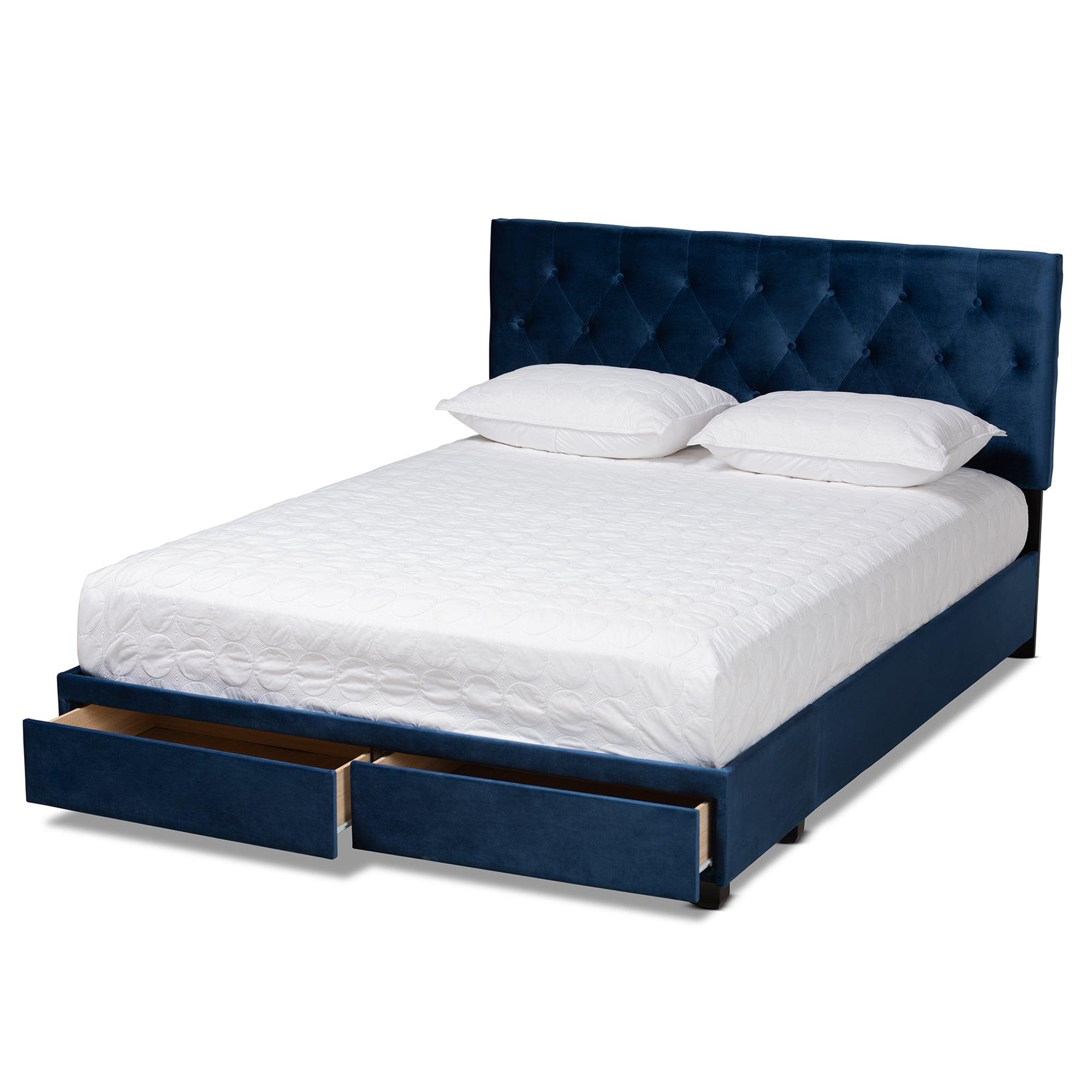 Caronia Modern and Contemporary Velvet Fabric Upholstered 2-Drawer Platform Storage Bed