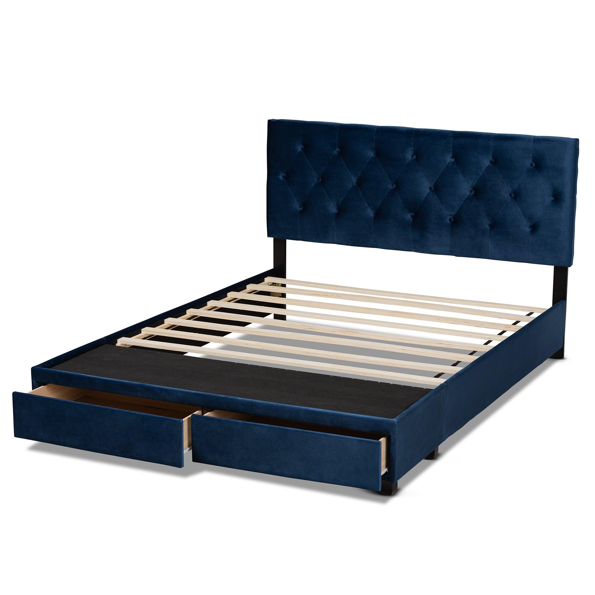 Caronia Modern and Contemporary Velvet Fabric Upholstered 2-Drawer Platform Storage Bed