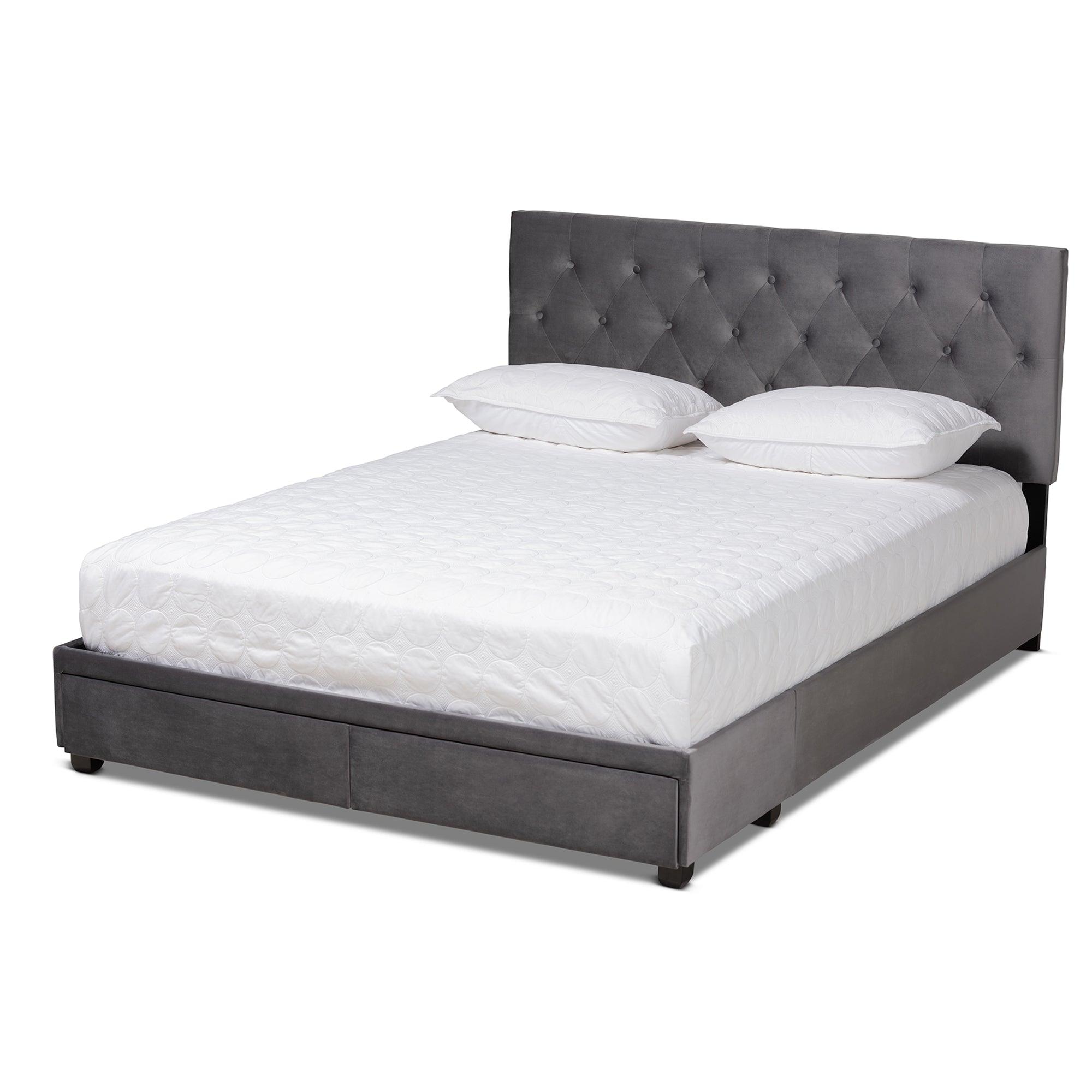 Caronia Modern and Contemporary Velvet Fabric Upholstered 2-Drawer Platform Storage Bed