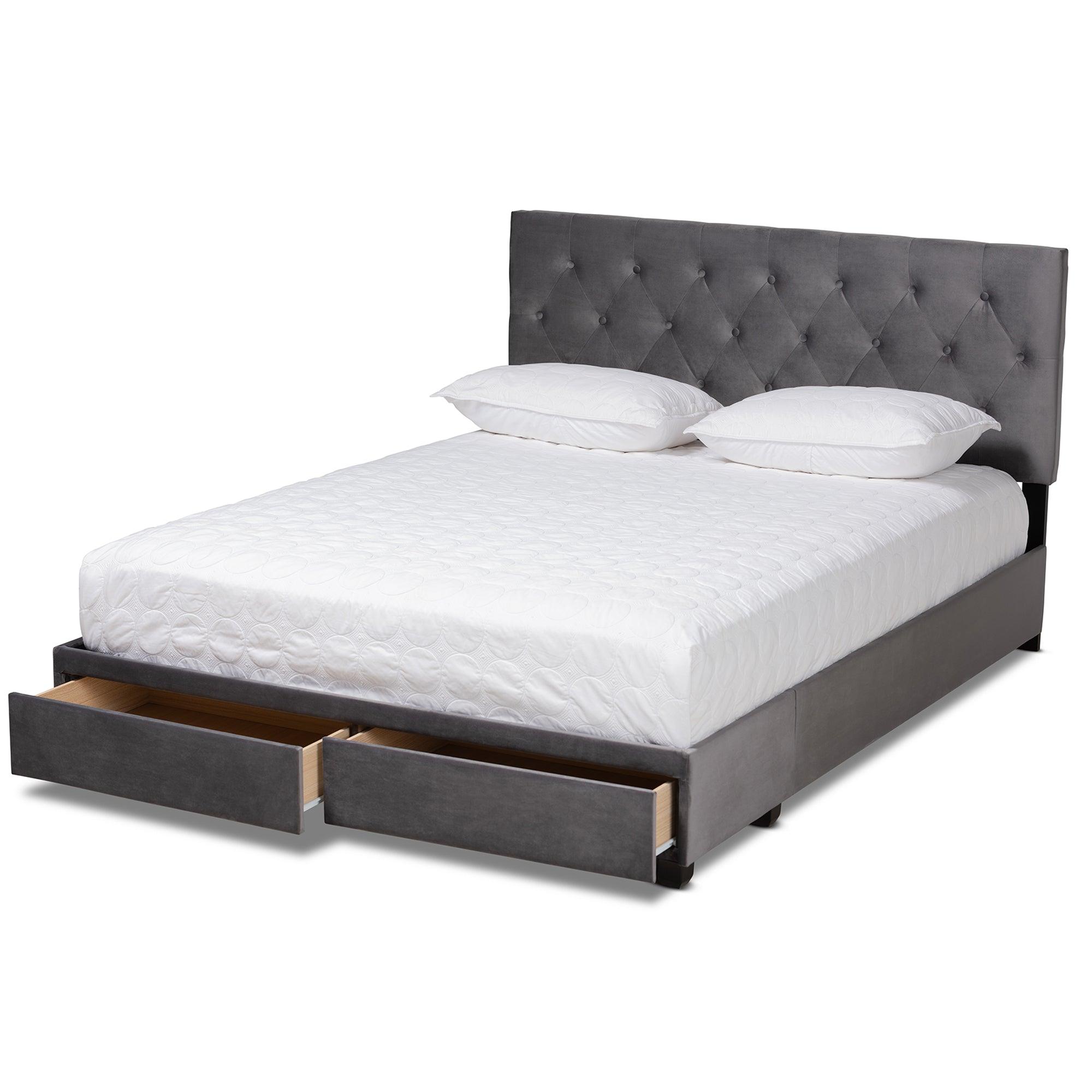 Caronia Modern and Contemporary Velvet Fabric Upholstered 2-Drawer Platform Storage Bed