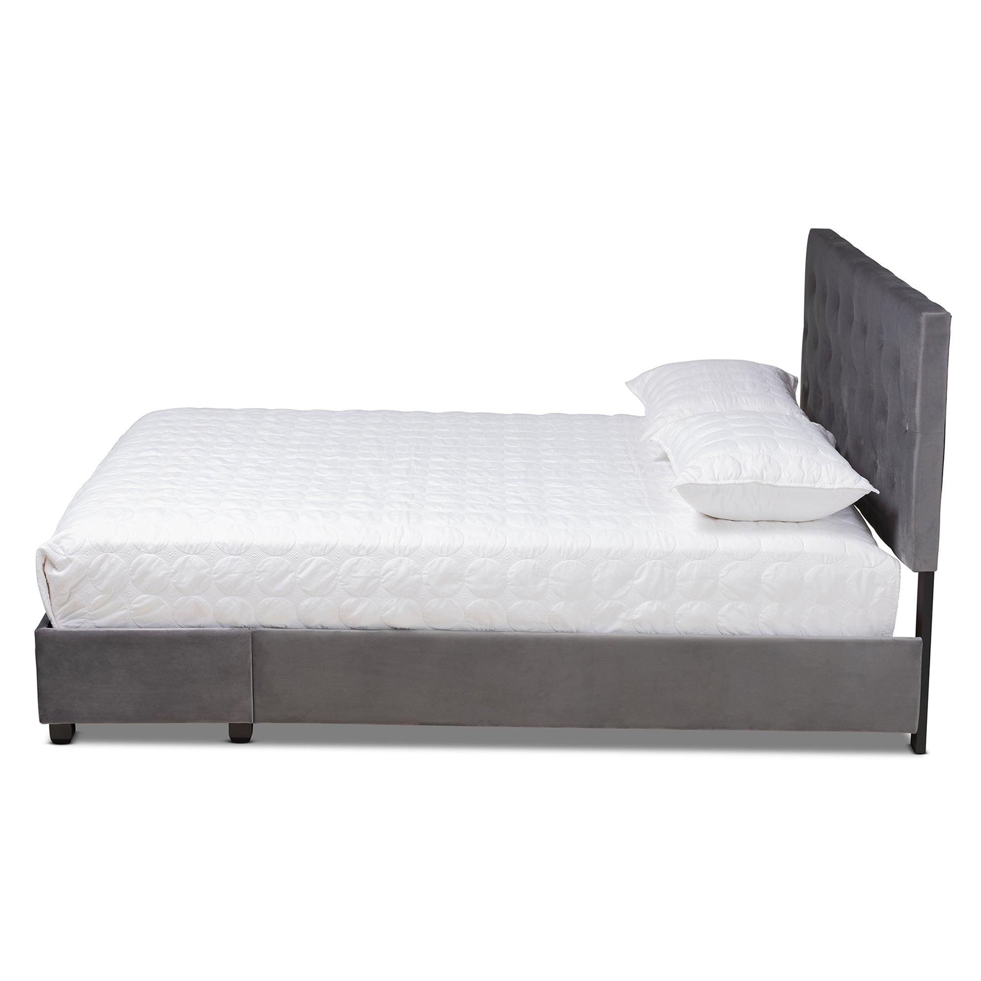 Caronia Modern and Contemporary Velvet Fabric Upholstered 2-Drawer Platform Storage Bed