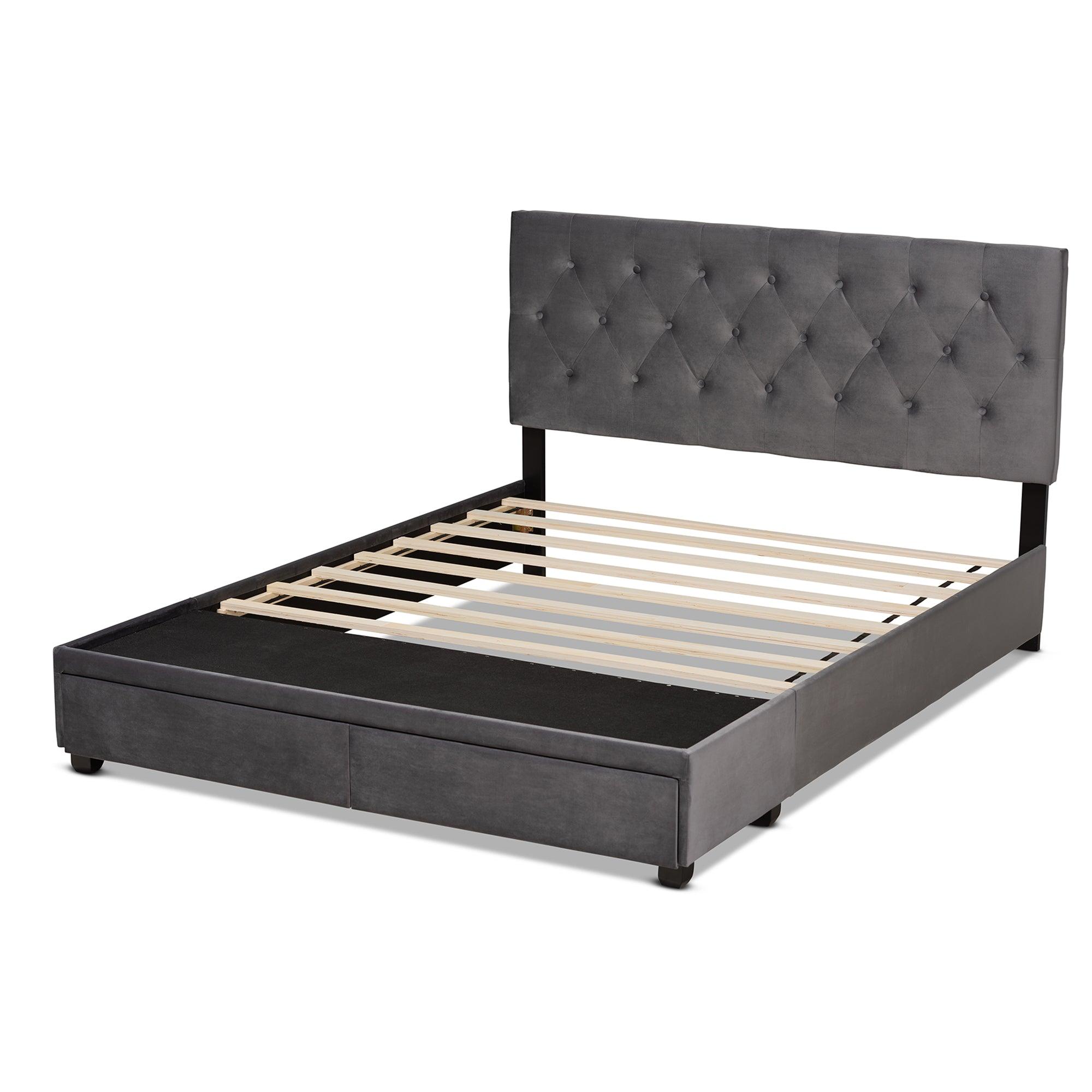 Caronia Modern and Contemporary Velvet Fabric Upholstered 2-Drawer Platform Storage Bed