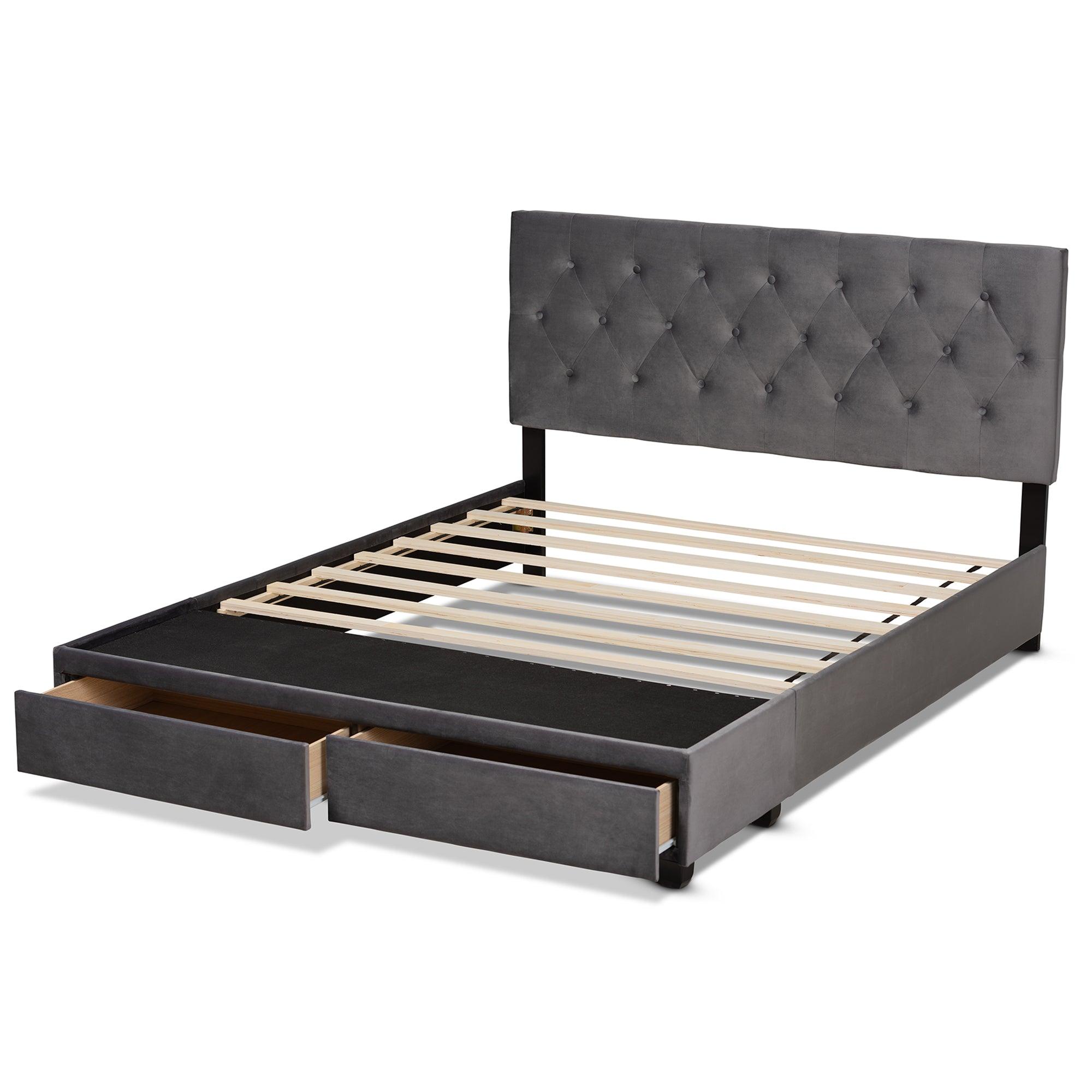 Caronia Modern and Contemporary Velvet Fabric Upholstered 2-Drawer Platform Storage Bed