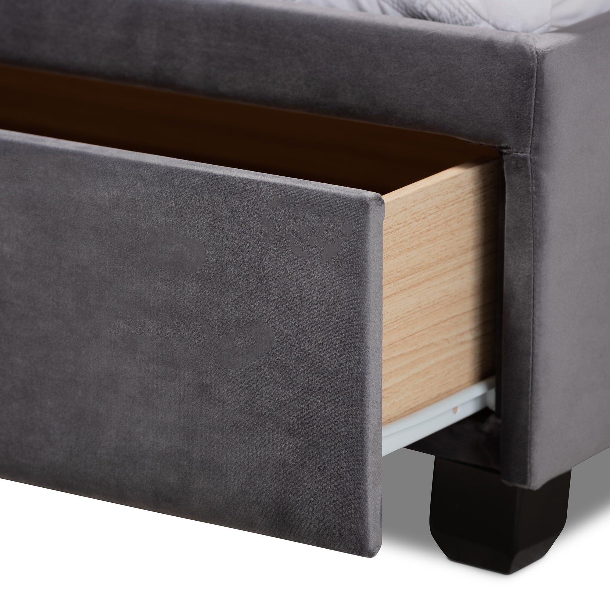 Caronia Modern and Contemporary Velvet Fabric Upholstered 2-Drawer Platform Storage Bed