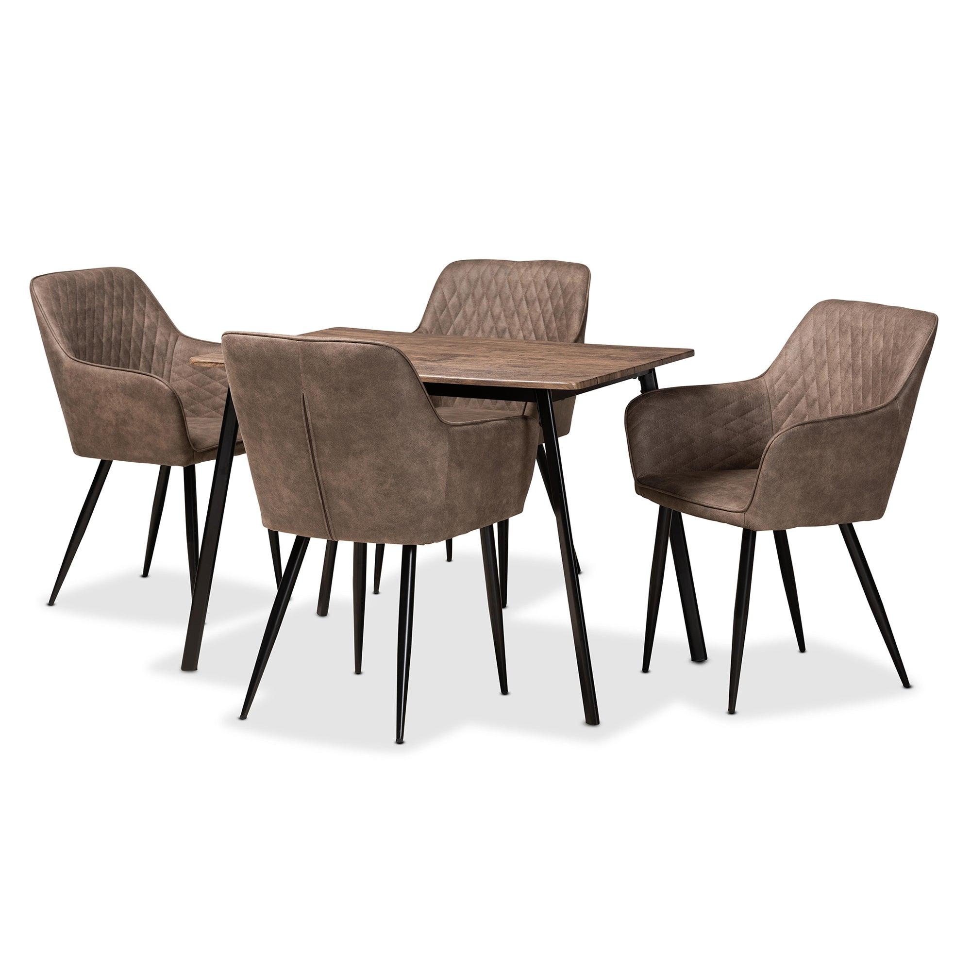 Belen Modern Transitional Faux Leather Effect Fabric Upholstered and Metal 5-Piece Dining Set