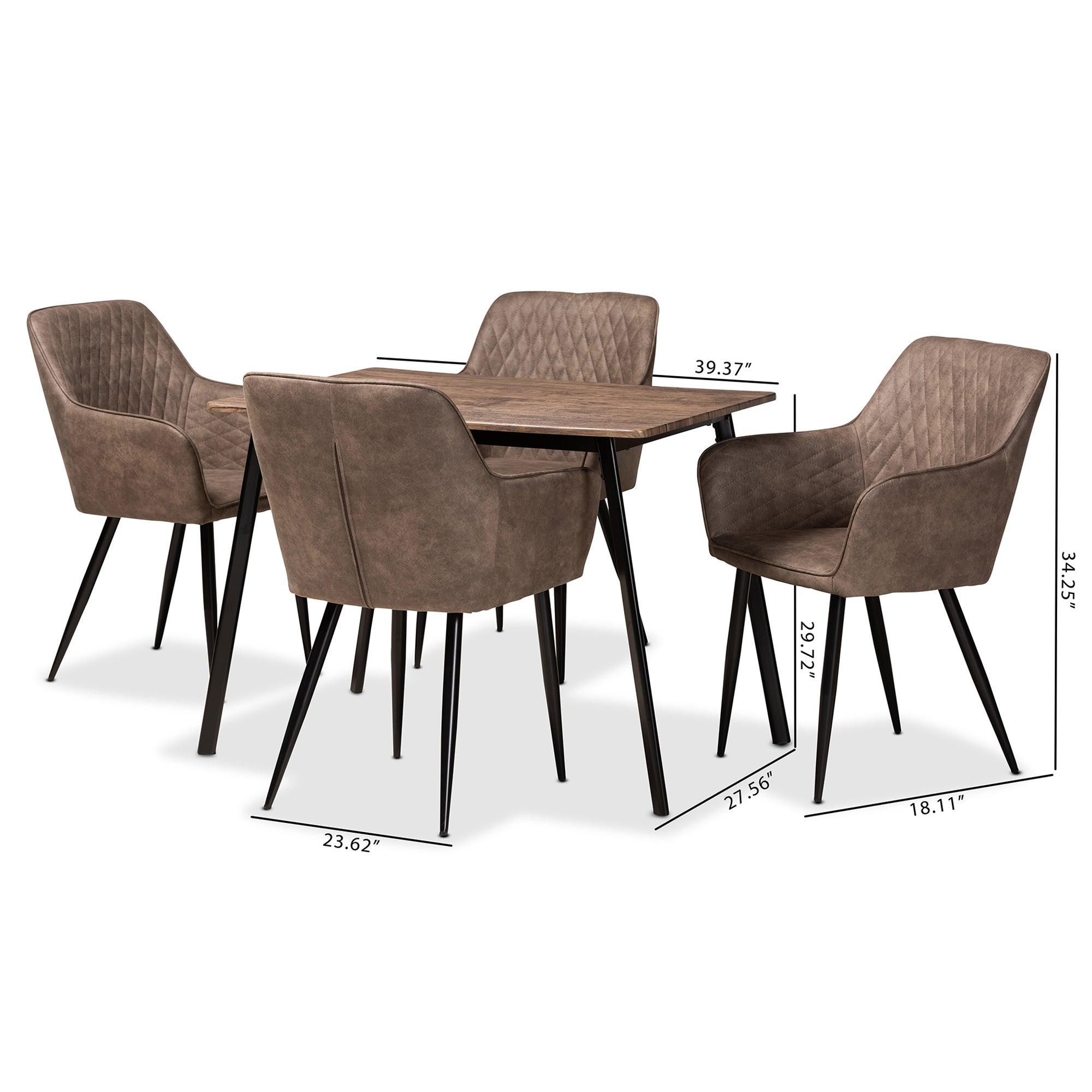 Belen Modern Transitional Faux Leather Effect Fabric Upholstered and Metal 5-Piece Dining Set