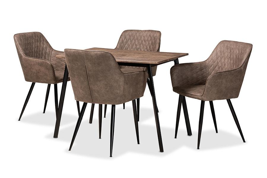 Belen Modern Transitional Faux Leather Effect Fabric Upholstered and Metal 5-Piece Dining Set