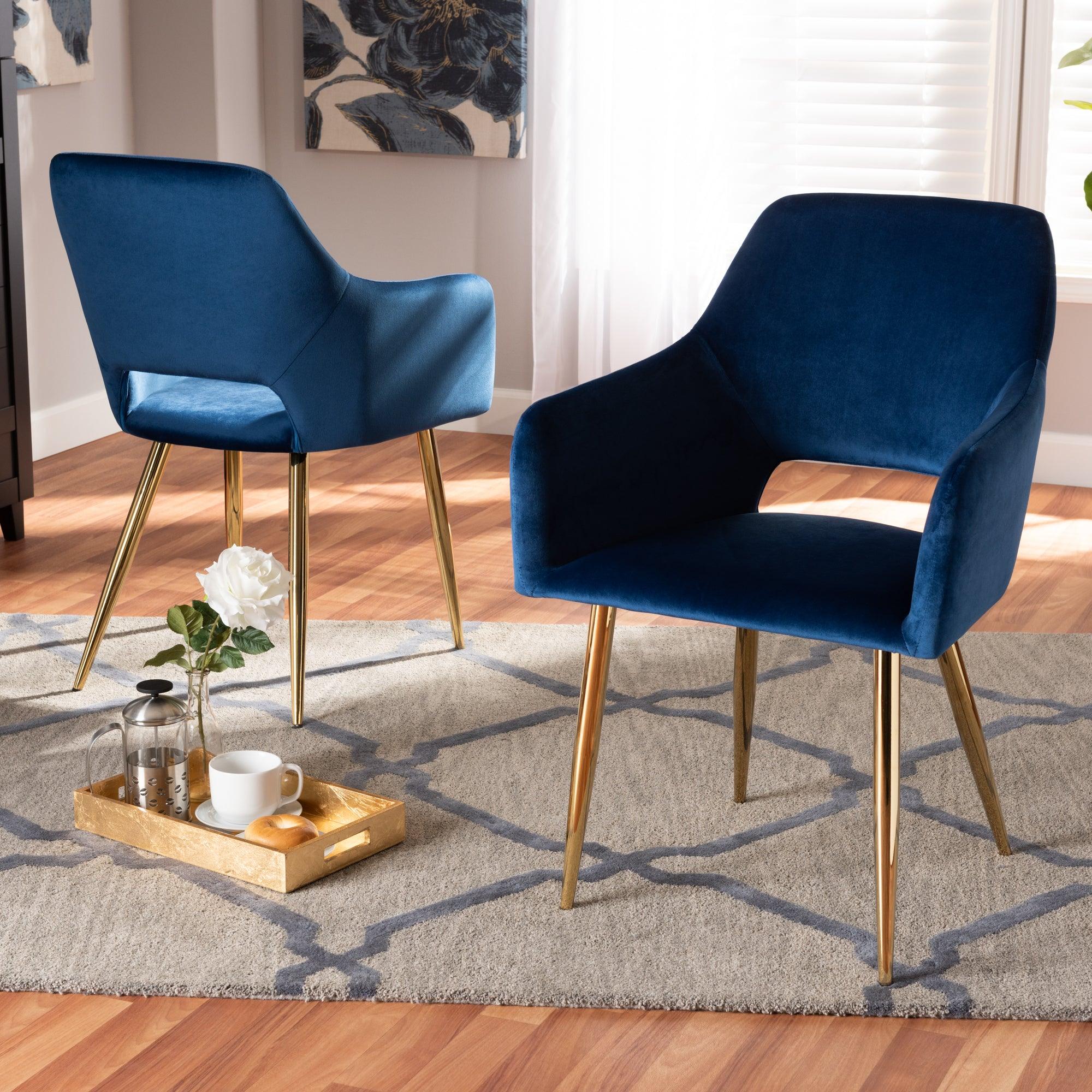 Germaine Glam and Luxe Velvet Fabric Upholstered Finished 2-Piece Metal Dining Chair Set