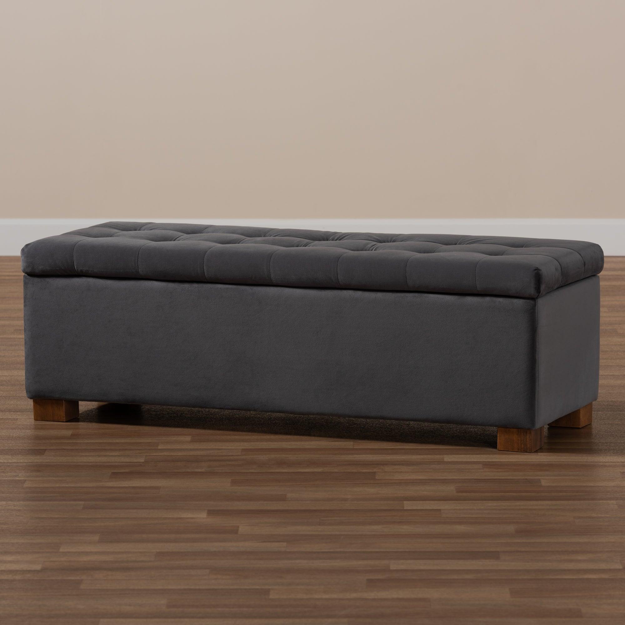 Roanoke Modern and Contemporary Velvet Fabric Upholstered Grid-Tufted Storage Ottoman Bench