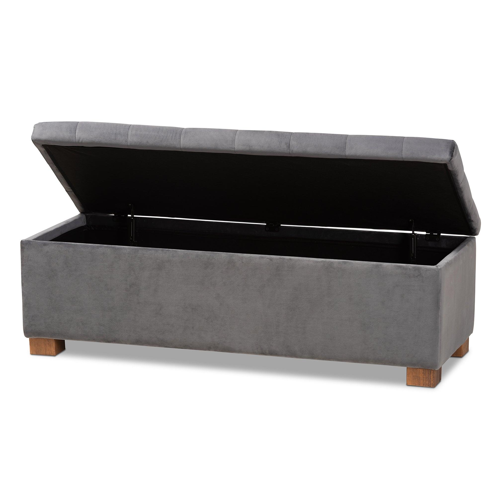 Roanoke Modern and Contemporary Velvet Fabric Upholstered Grid-Tufted Storage Ottoman Bench