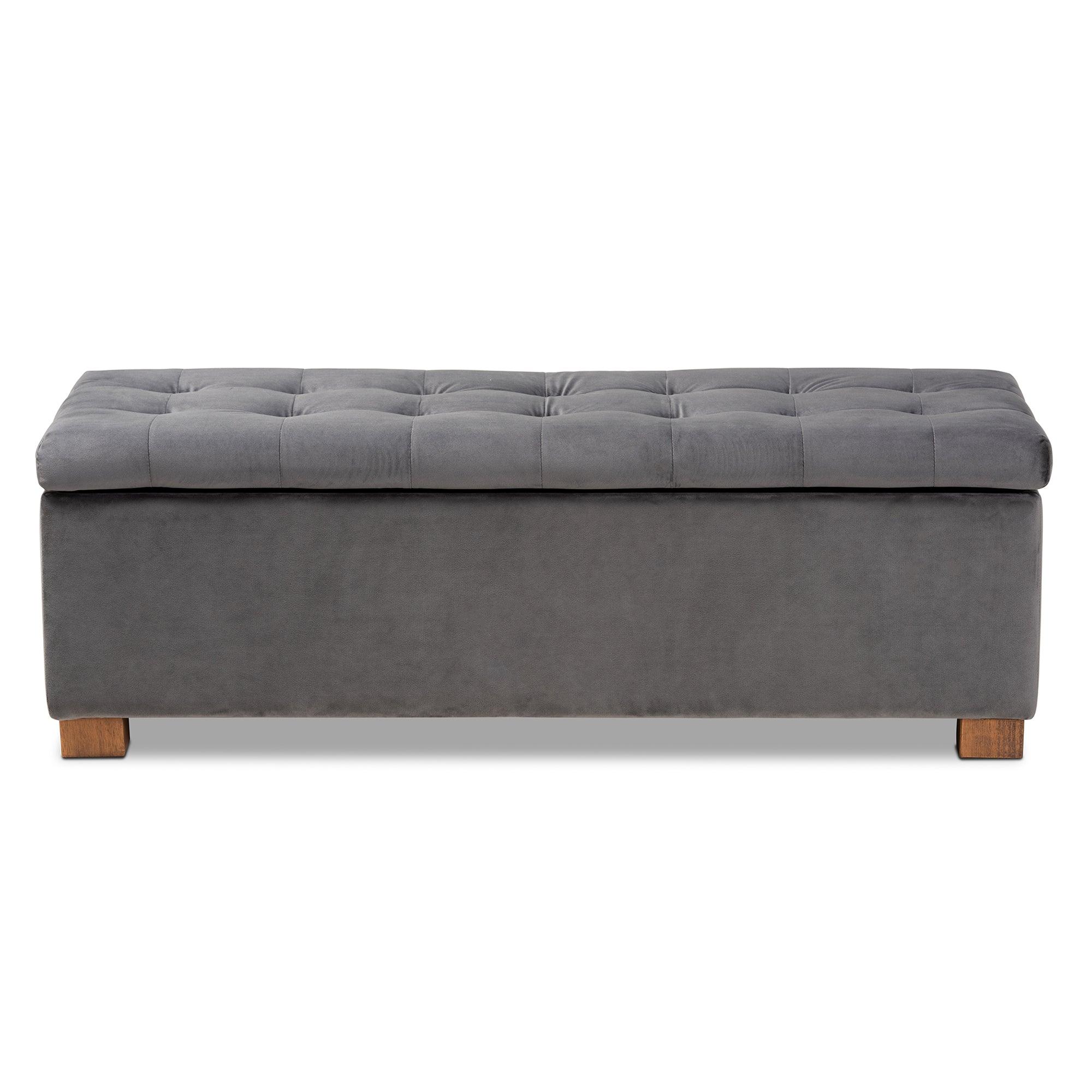 Roanoke Modern and Contemporary Velvet Fabric Upholstered Grid-Tufted Storage Ottoman Bench