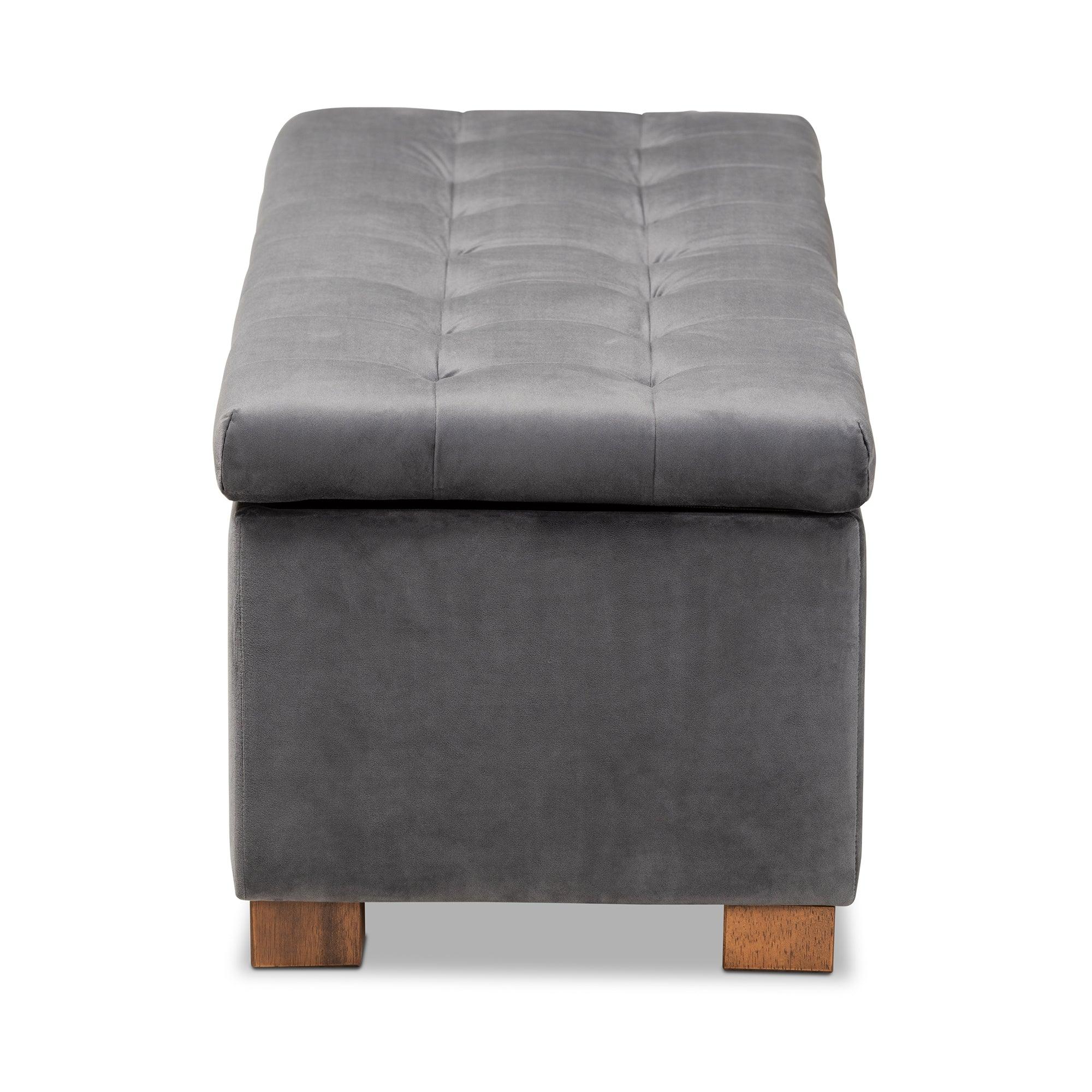 Roanoke Modern and Contemporary Velvet Fabric Upholstered Grid-Tufted Storage Ottoman Bench