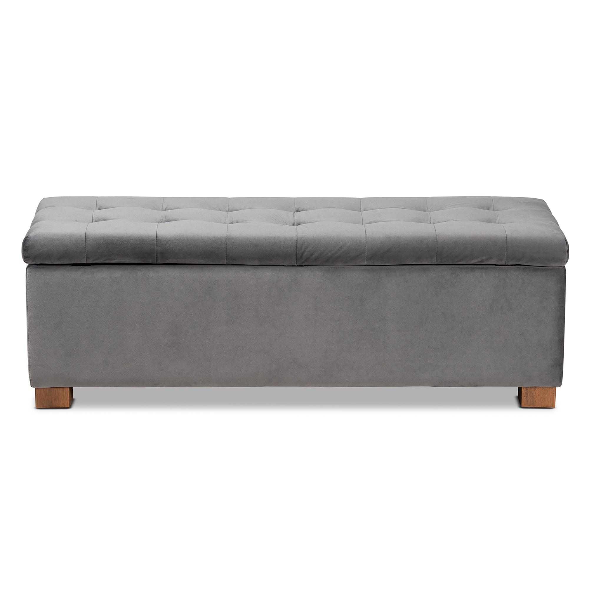 Roanoke Modern and Contemporary Velvet Fabric Upholstered Grid-Tufted Storage Ottoman Bench