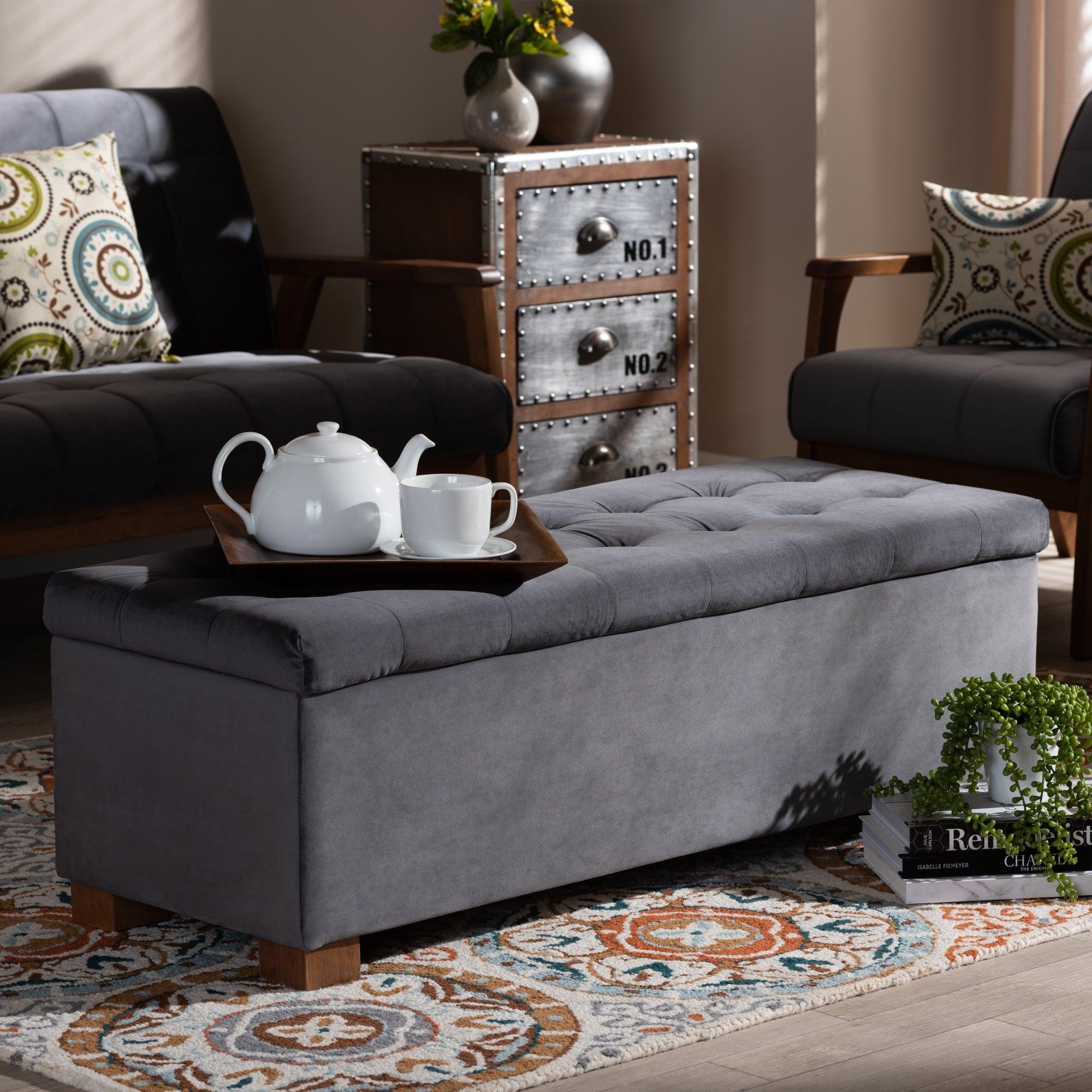 Roanoke Modern and Contemporary Velvet Fabric Upholstered Grid-Tufted Storage Ottoman Bench