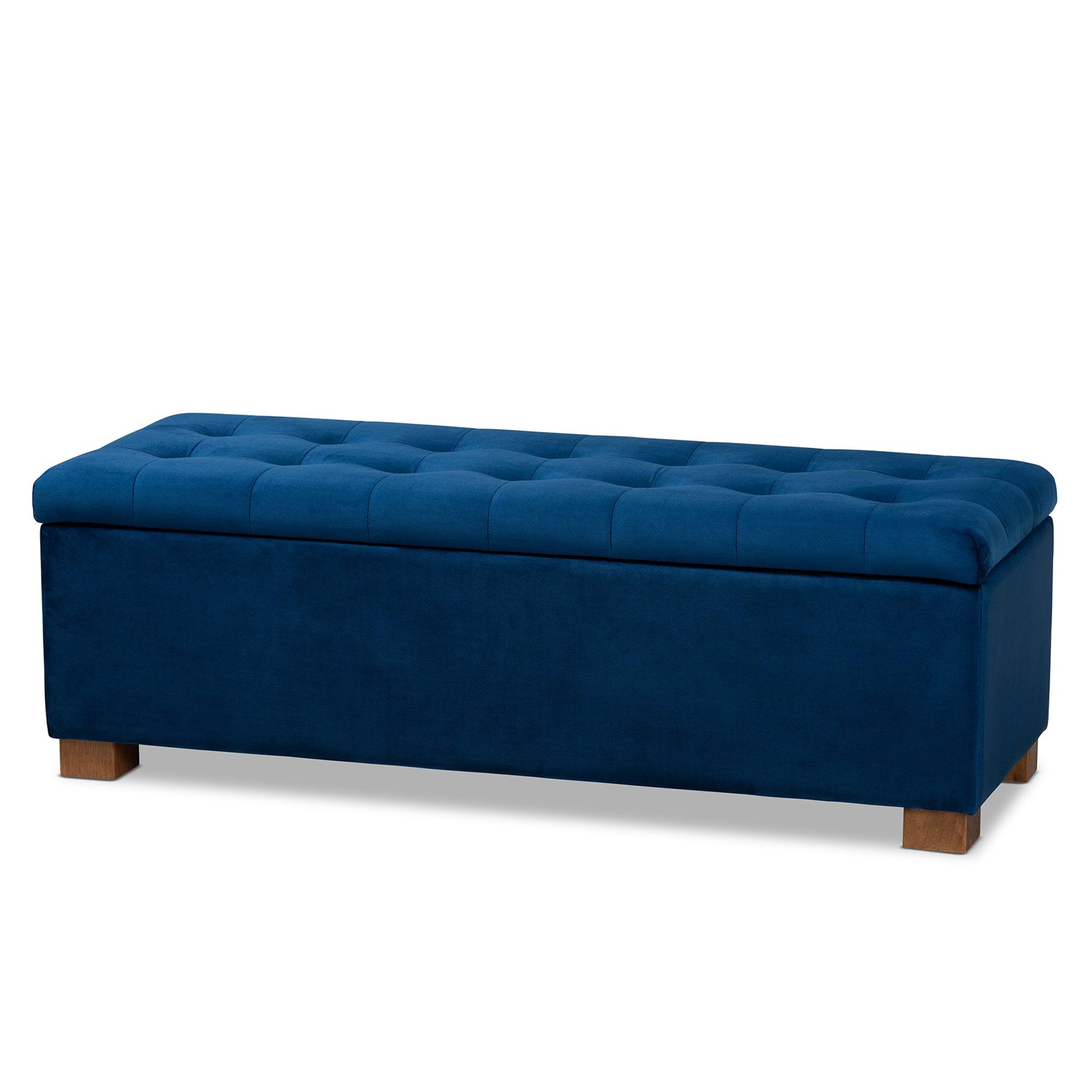 Roanoke Modern and Contemporary Velvet Fabric Upholstered Grid-Tufted Storage Ottoman Bench