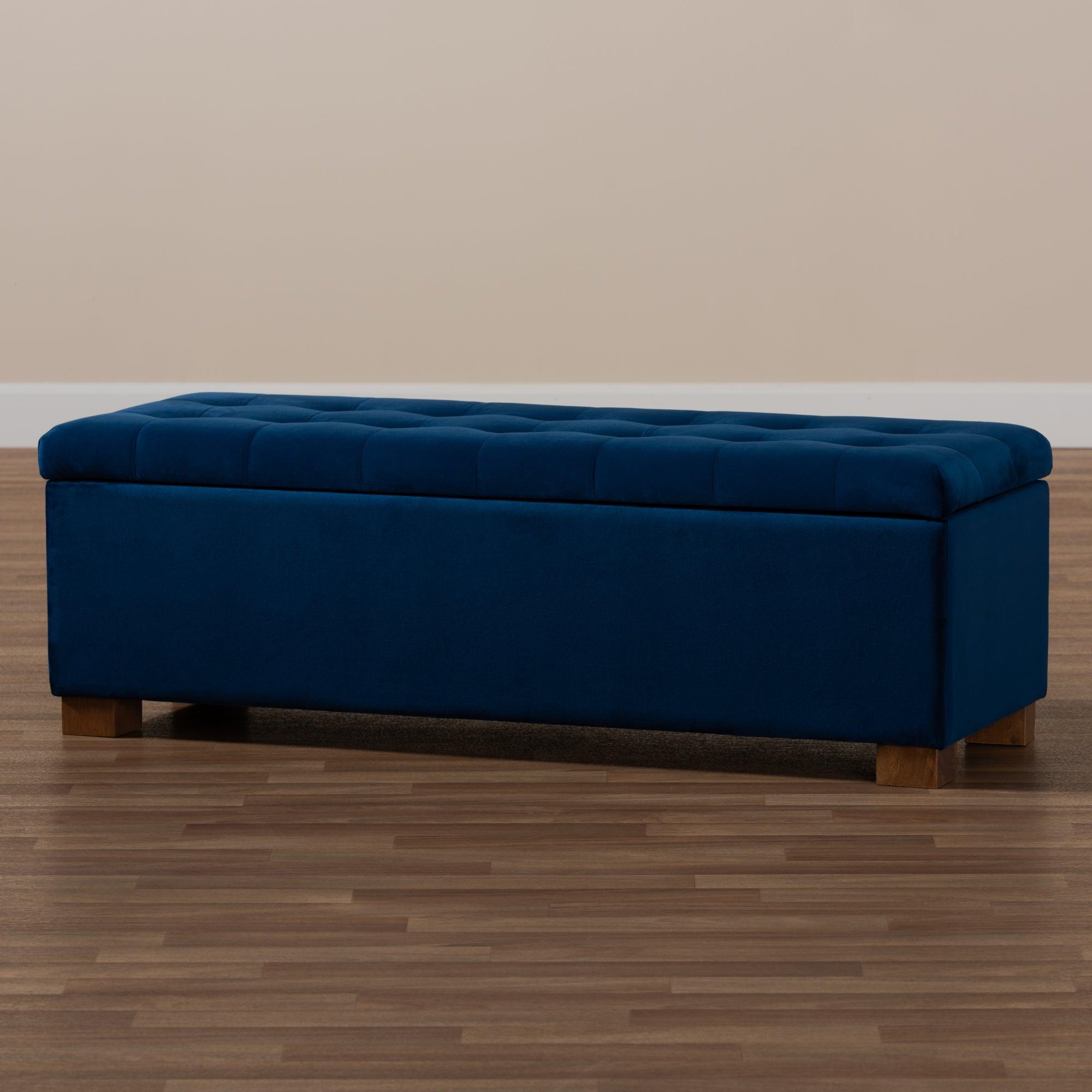 Roanoke Modern and Contemporary Velvet Fabric Upholstered Grid-Tufted Storage Ottoman Bench