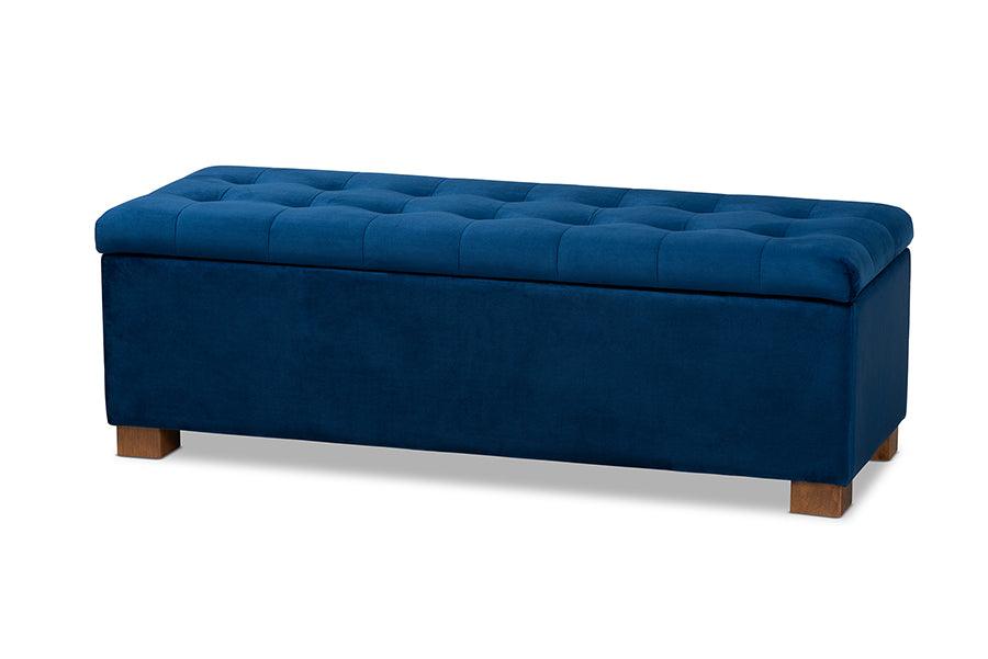 Roanoke Modern and Contemporary Velvet Fabric Upholstered Grid-Tufted Storage Ottoman Bench