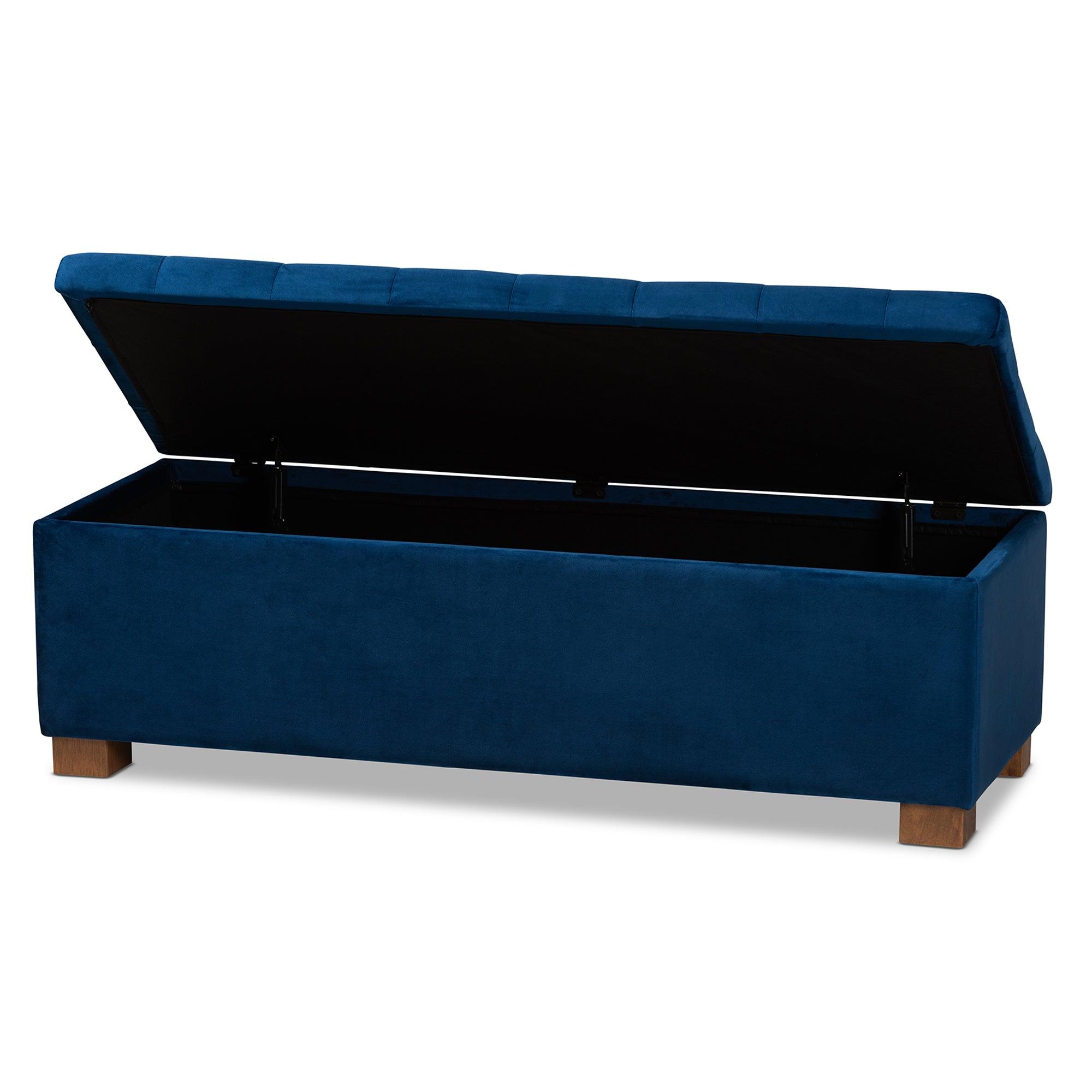 Roanoke Modern and Contemporary Velvet Fabric Upholstered Grid-Tufted Storage Ottoman Bench