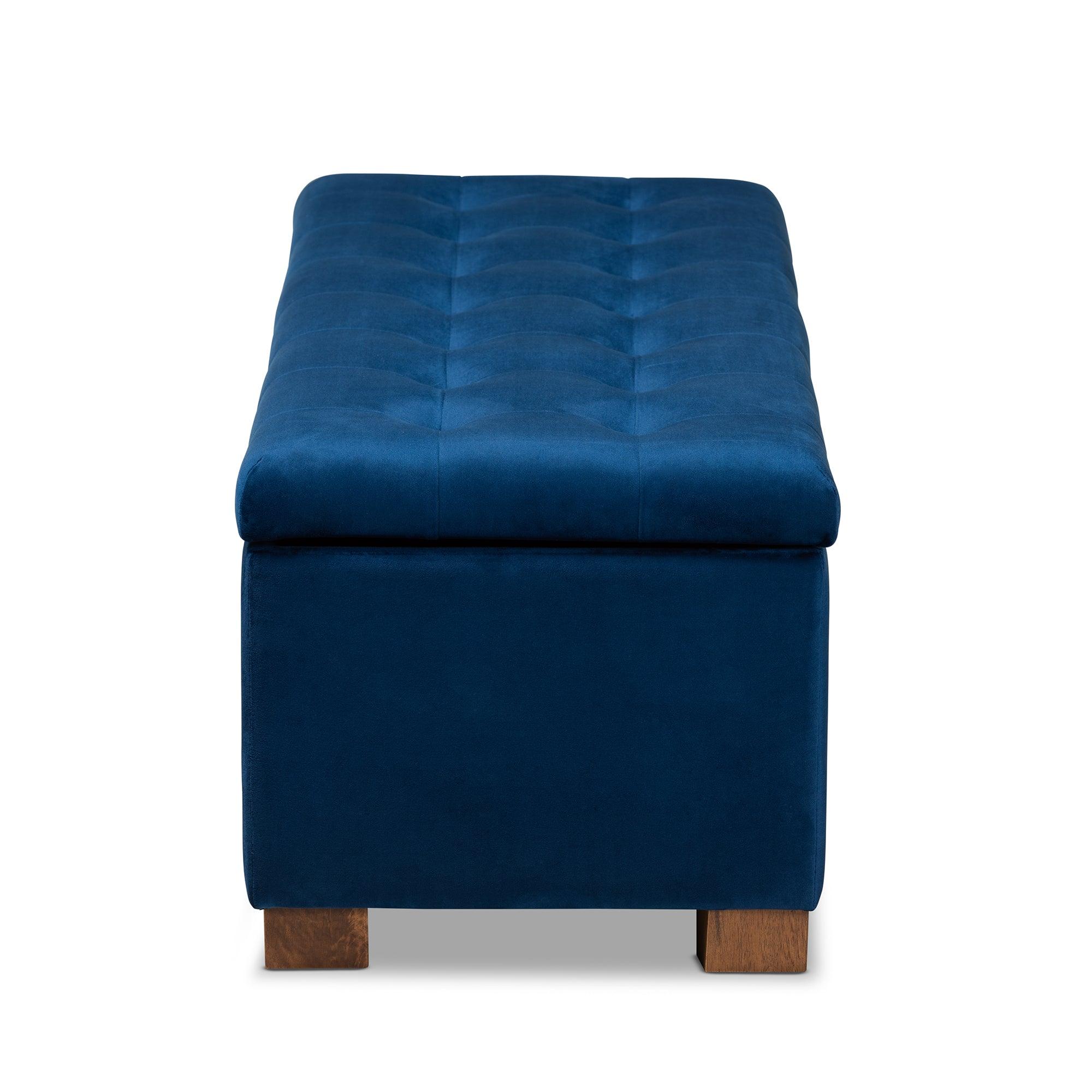 Roanoke Modern and Contemporary Velvet Fabric Upholstered Grid-Tufted Storage Ottoman Bench