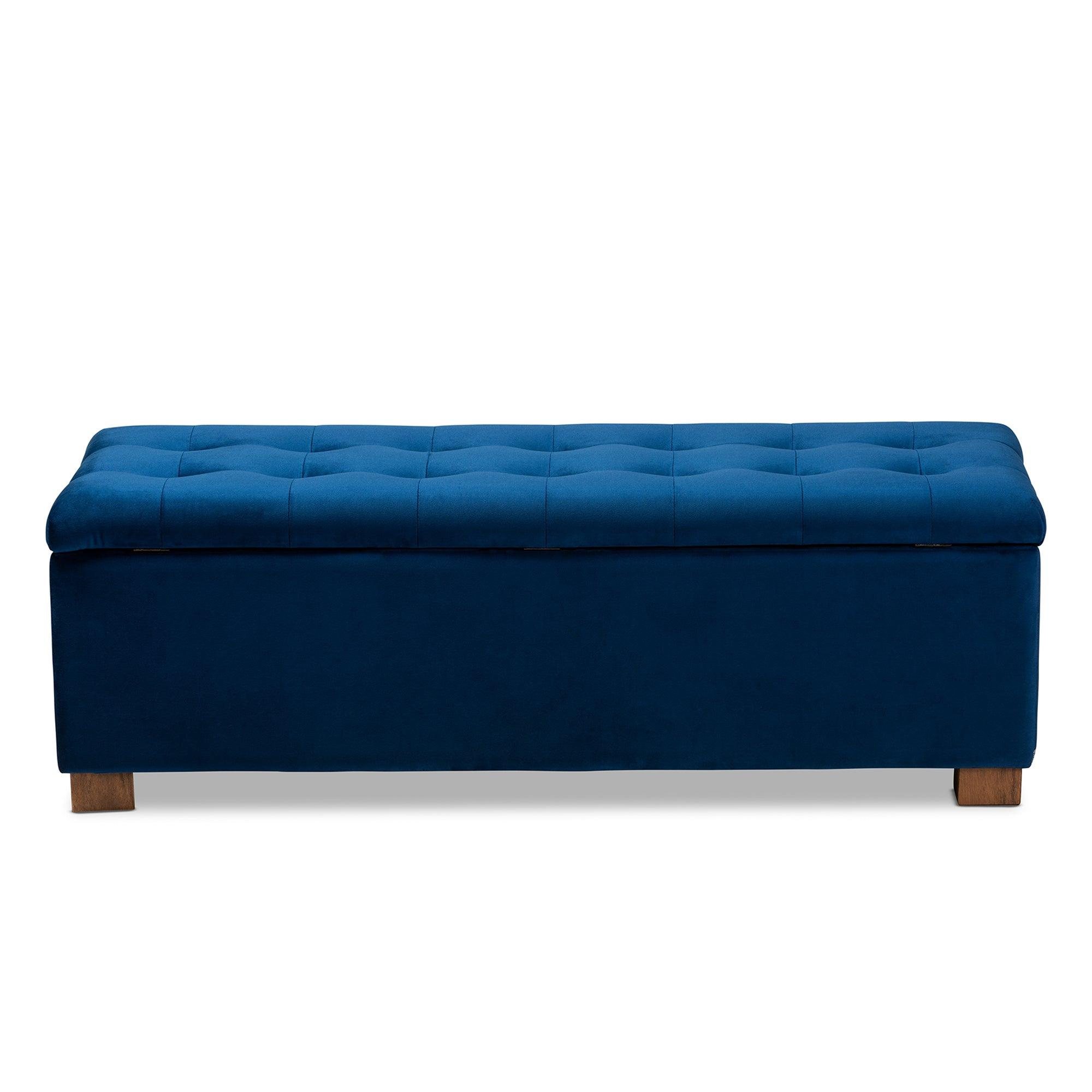 Roanoke Modern and Contemporary Velvet Fabric Upholstered Grid-Tufted Storage Ottoman Bench