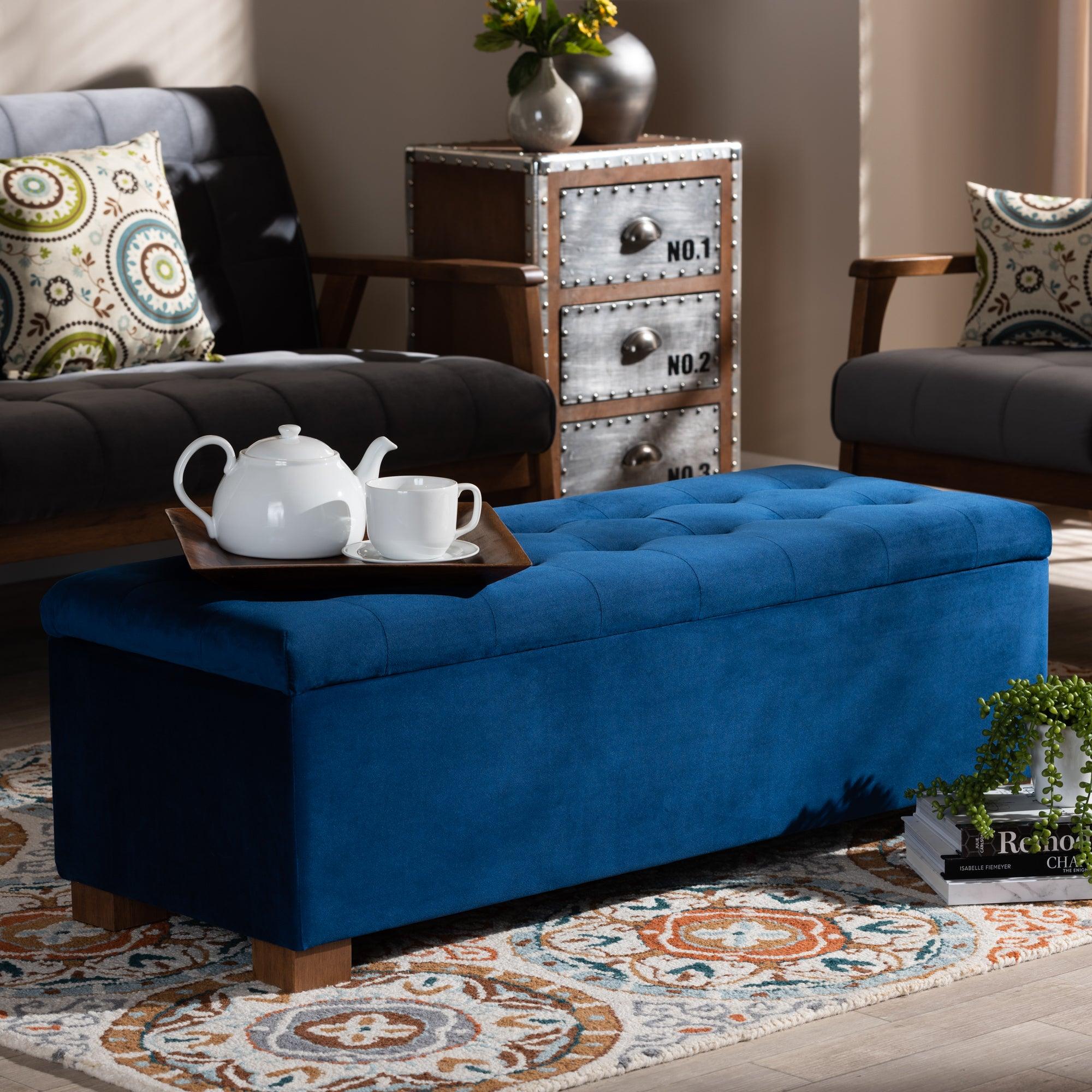 Roanoke Modern and Contemporary Velvet Fabric Upholstered Grid-Tufted Storage Ottoman Bench