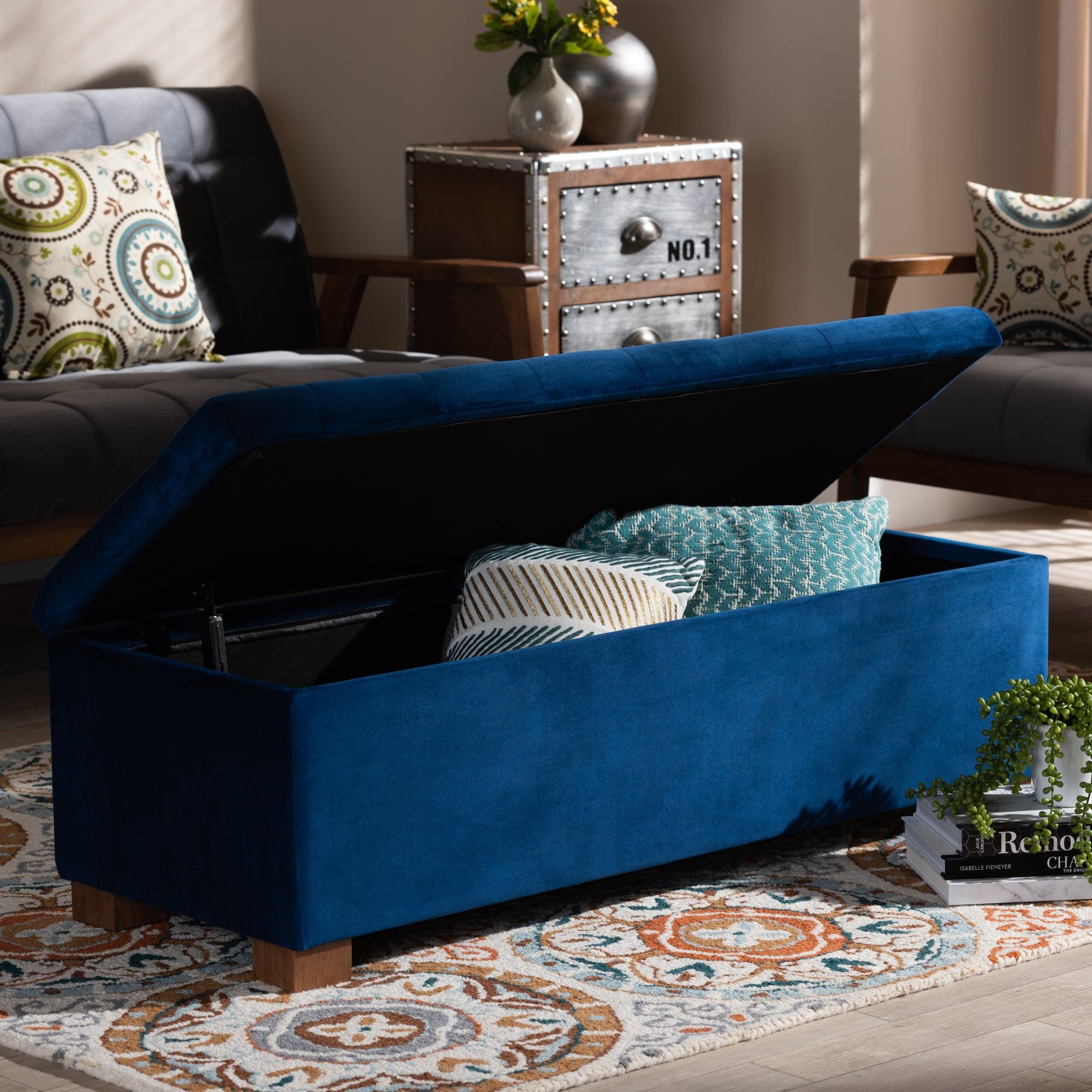 Roanoke Modern and Contemporary Velvet Fabric Upholstered Grid-Tufted Storage Ottoman Bench