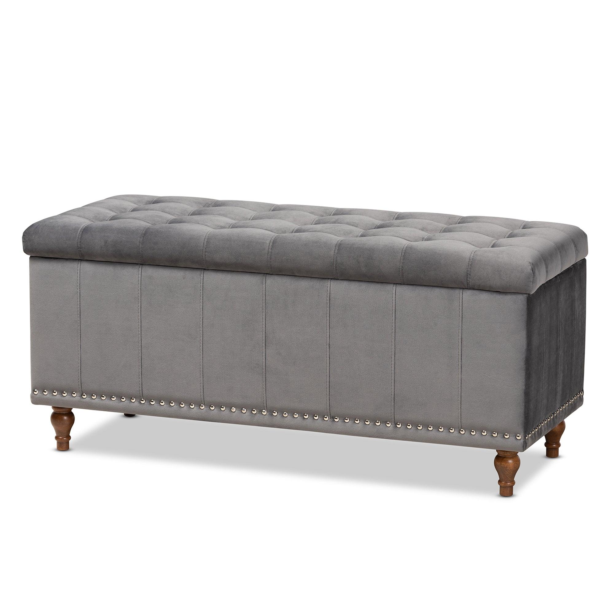 Kaylee Modern and Contemporary Velvet Fabric Upholstered Button-Tufted Storage Ottoman Bench