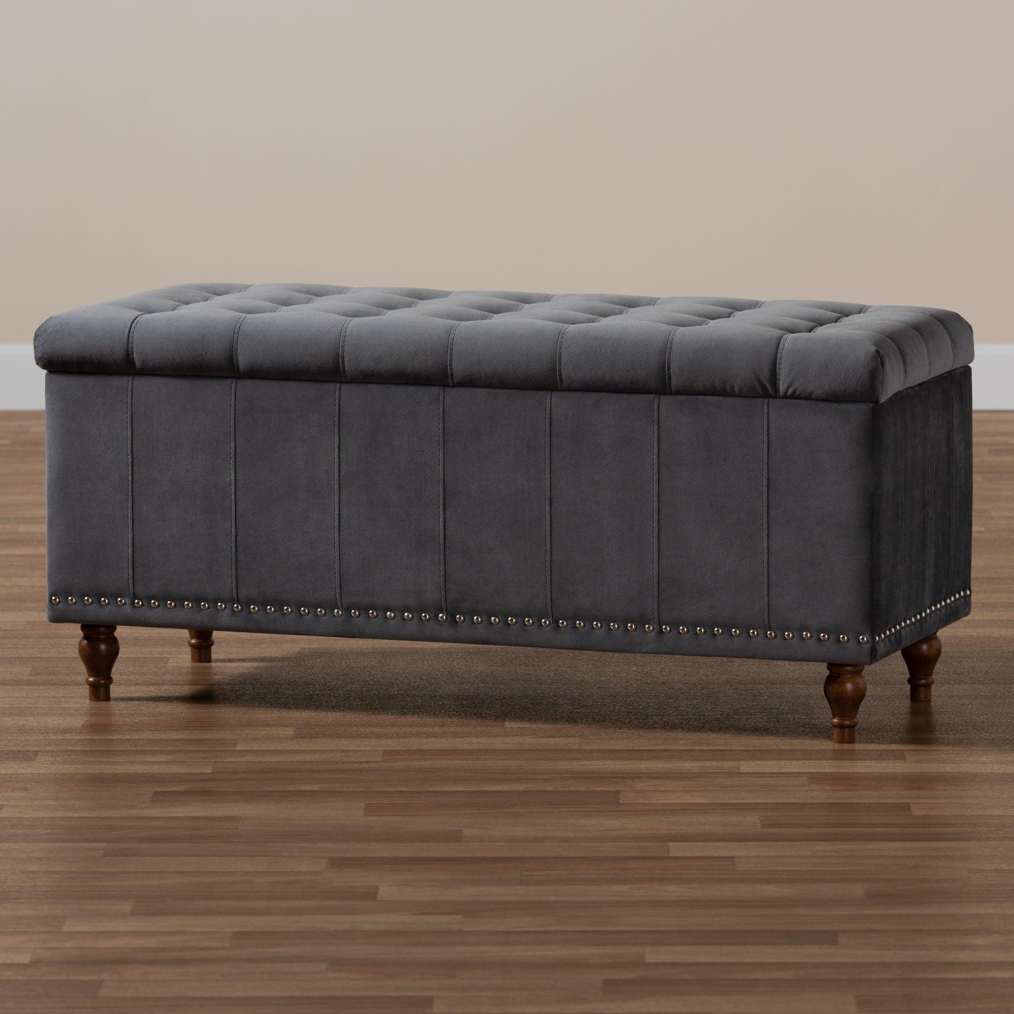 Kaylee Modern and Contemporary Velvet Fabric Upholstered Button-Tufted Storage Ottoman Bench