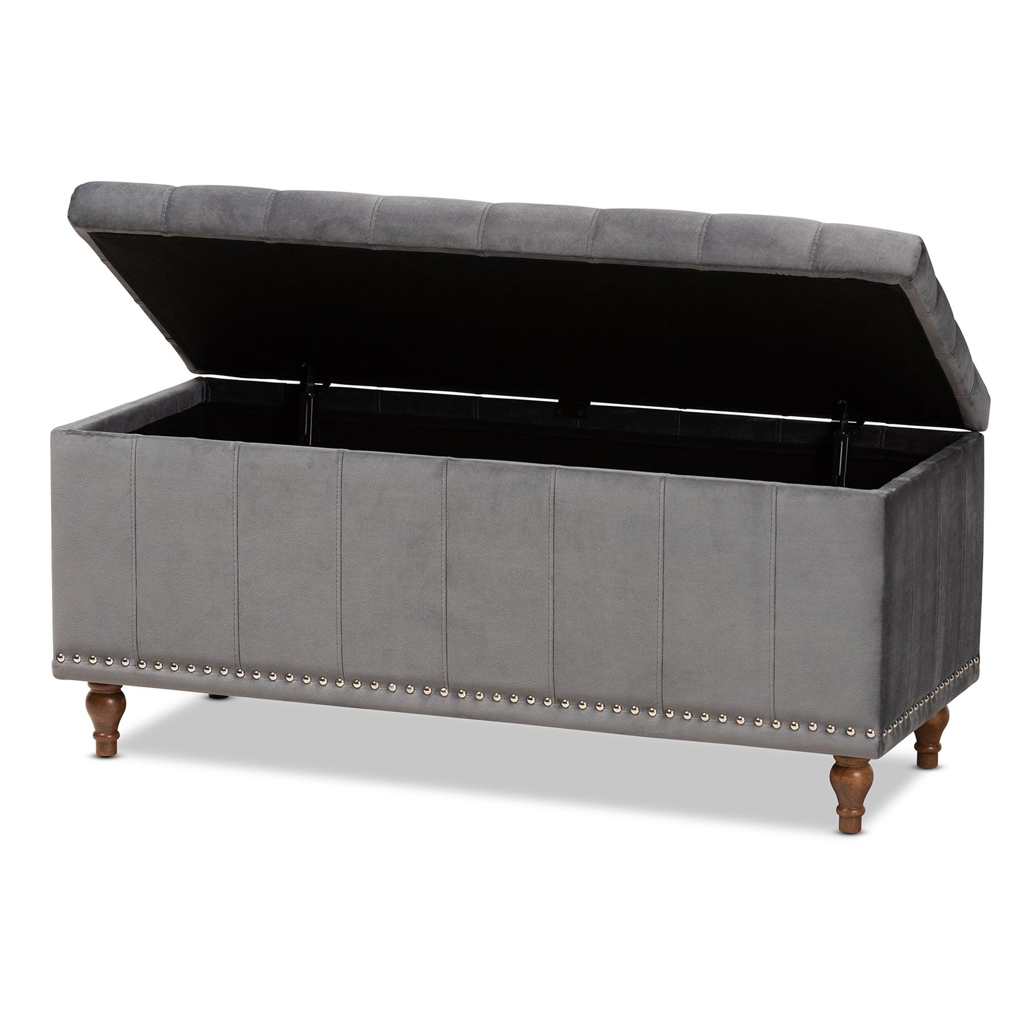 Kaylee Modern and Contemporary Velvet Fabric Upholstered Button-Tufted Storage Ottoman Bench