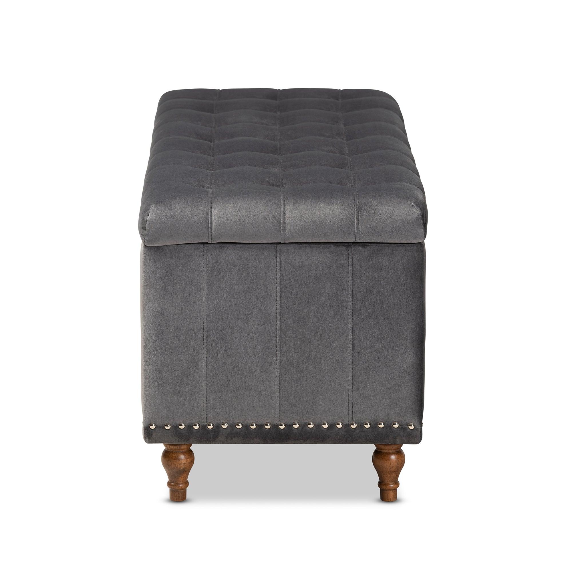 Kaylee Modern and Contemporary Velvet Fabric Upholstered Button-Tufted Storage Ottoman Bench