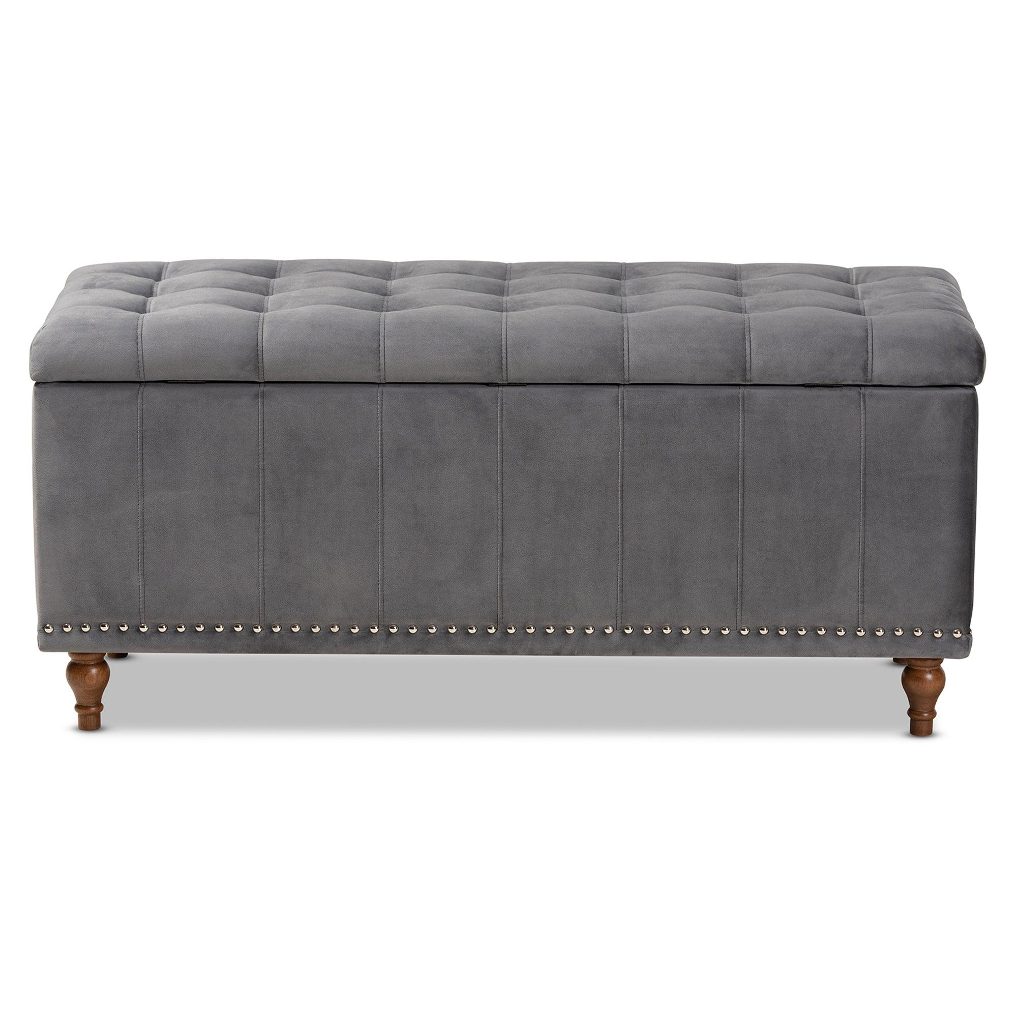 Kaylee Modern and Contemporary Velvet Fabric Upholstered Button-Tufted Storage Ottoman Bench