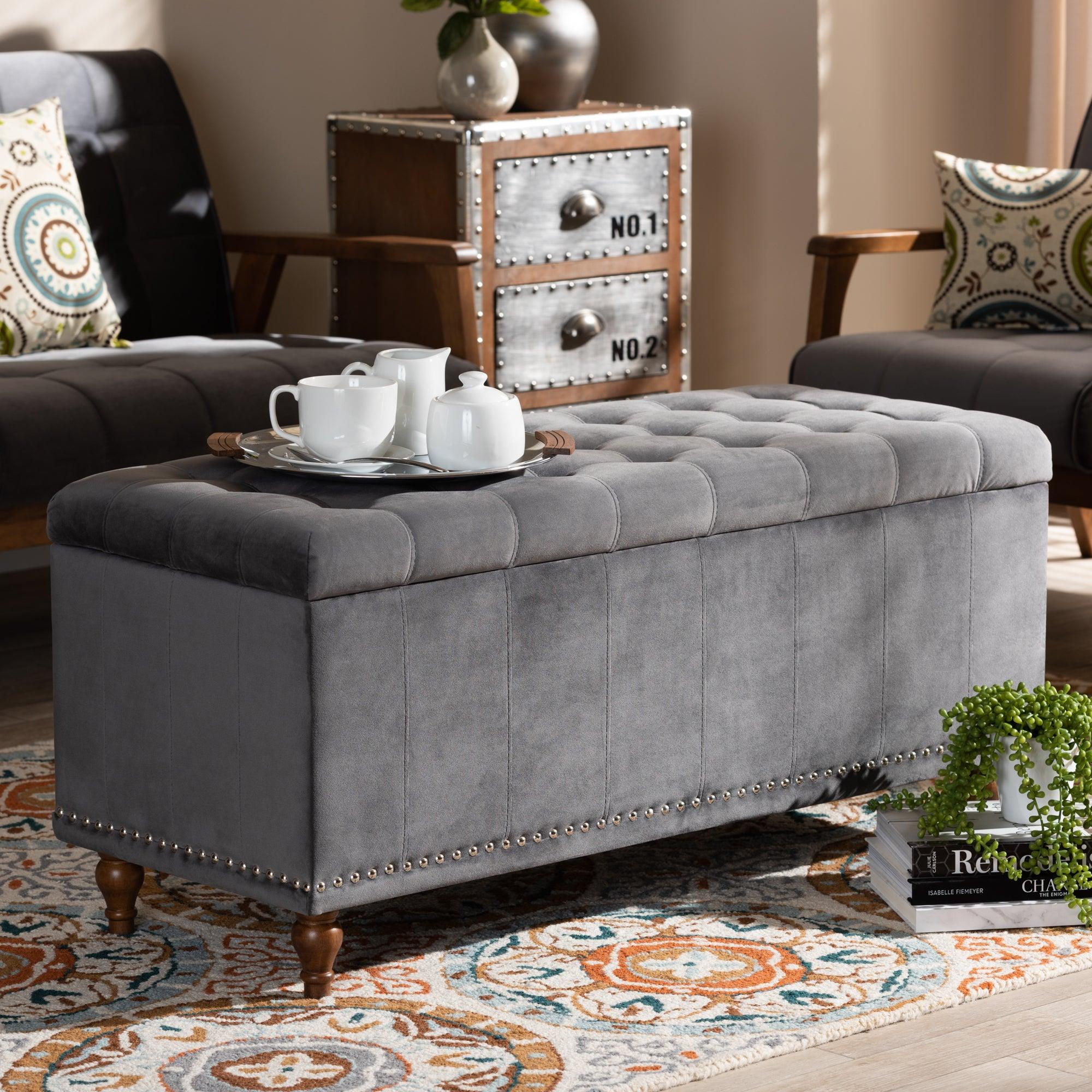 Kaylee Modern and Contemporary Velvet Fabric Upholstered Button-Tufted Storage Ottoman Bench