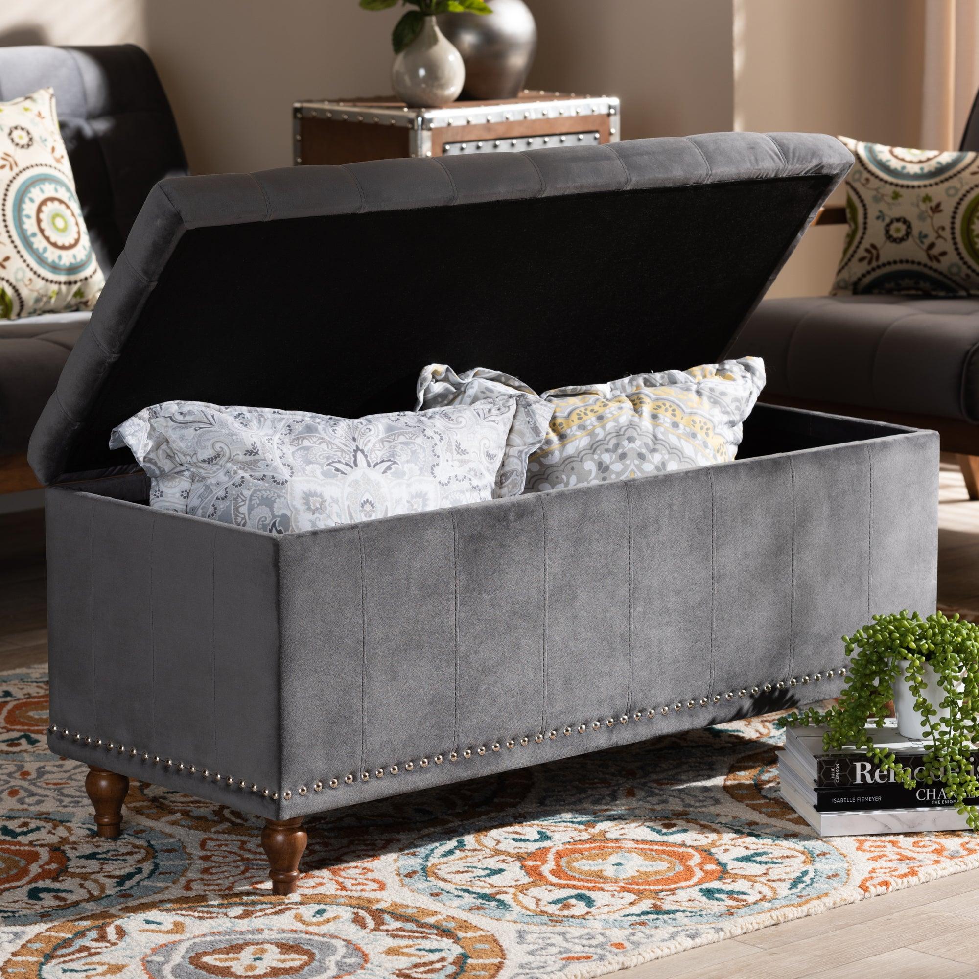 Kaylee Modern and Contemporary Velvet Fabric Upholstered Button-Tufted Storage Ottoman Bench