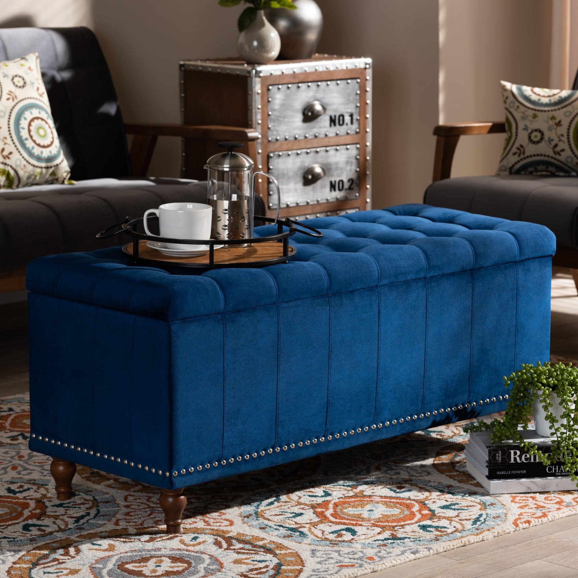 Kaylee Modern and Contemporary Velvet Fabric Upholstered Button-Tufted Storage Ottoman Bench