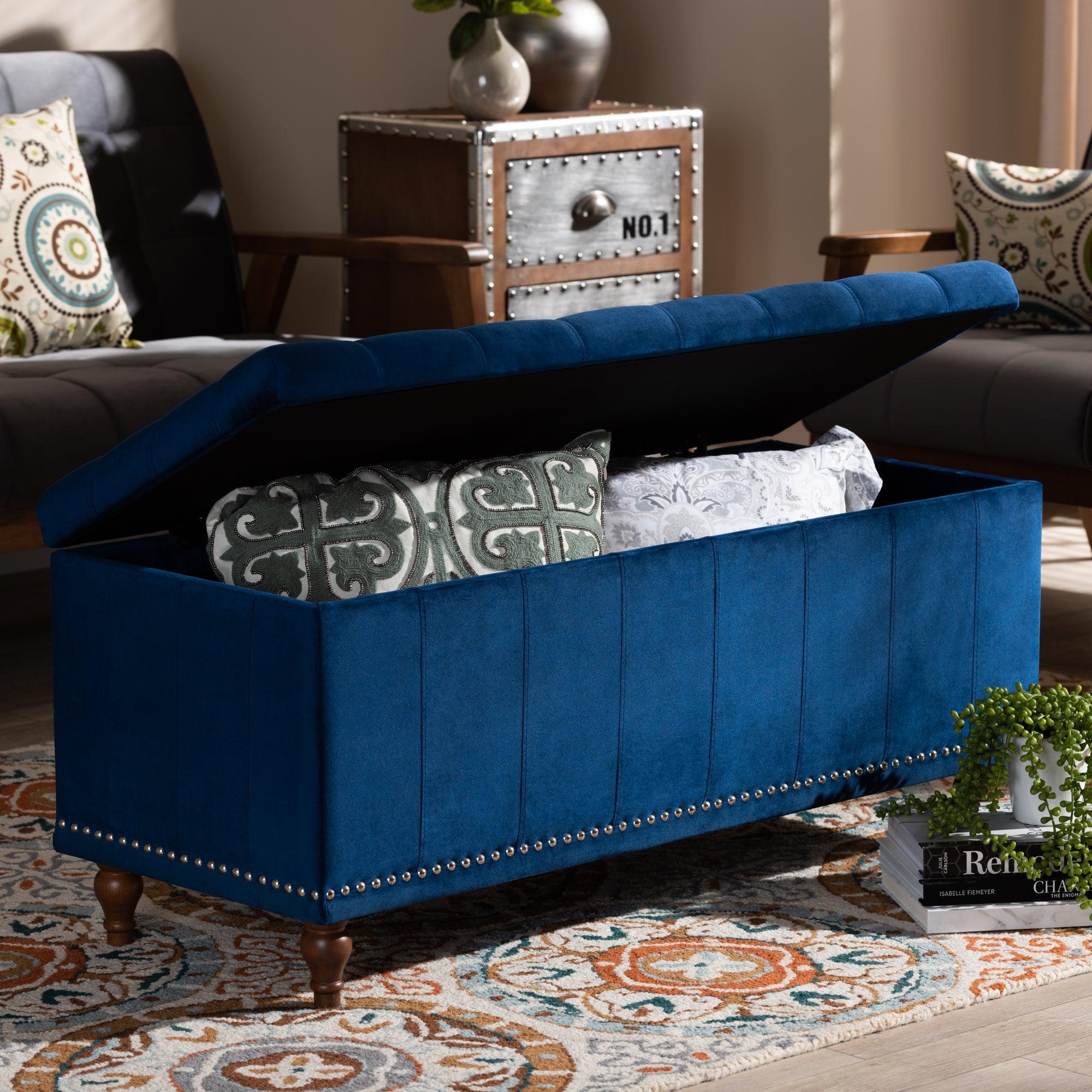 Kaylee Modern and Contemporary Velvet Fabric Upholstered Button-Tufted Storage Ottoman Bench