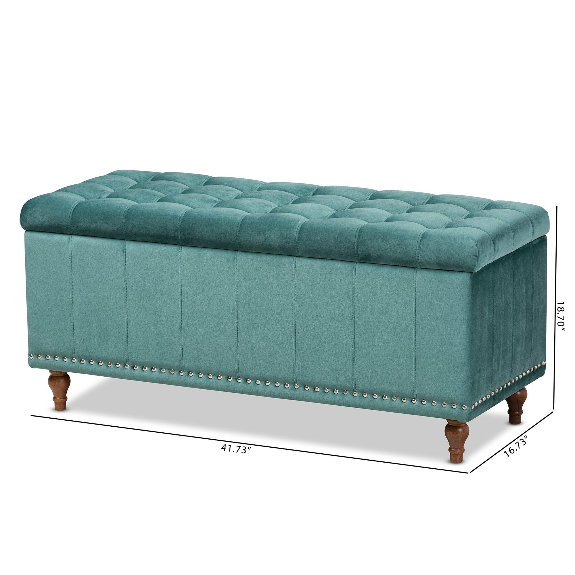 Kaylee Modern and Contemporary Teal Velvet Fabric Upholstered Button-Tufted Storage Ottoman Bench