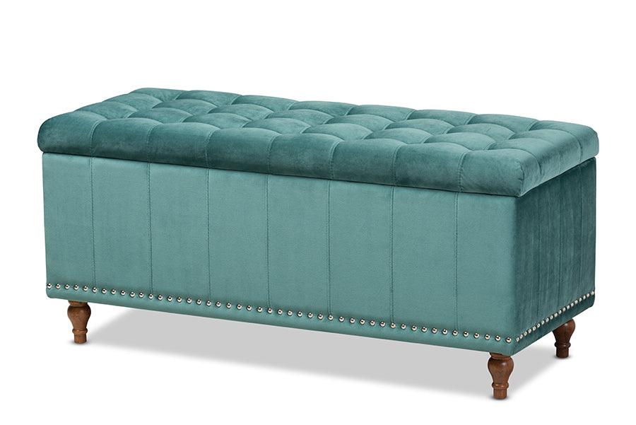 Kaylee Modern and Contemporary Teal Velvet Fabric Upholstered Button-Tufted Storage Ottoman Bench