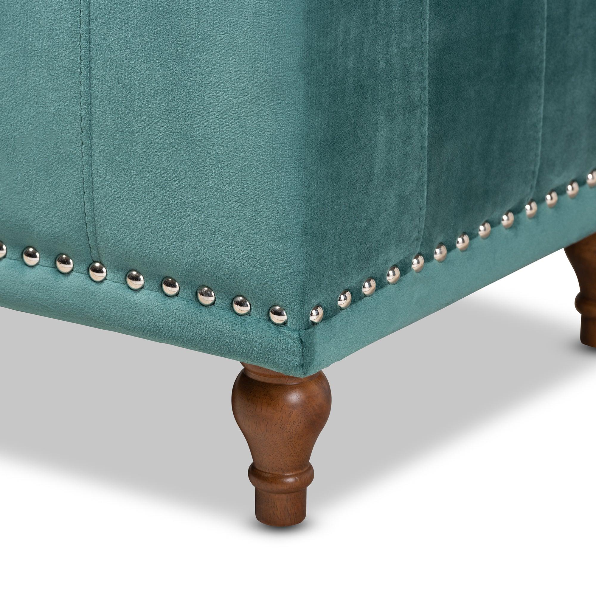 Kaylee Modern and Contemporary Teal Velvet Fabric Upholstered Button-Tufted Storage Ottoman Bench