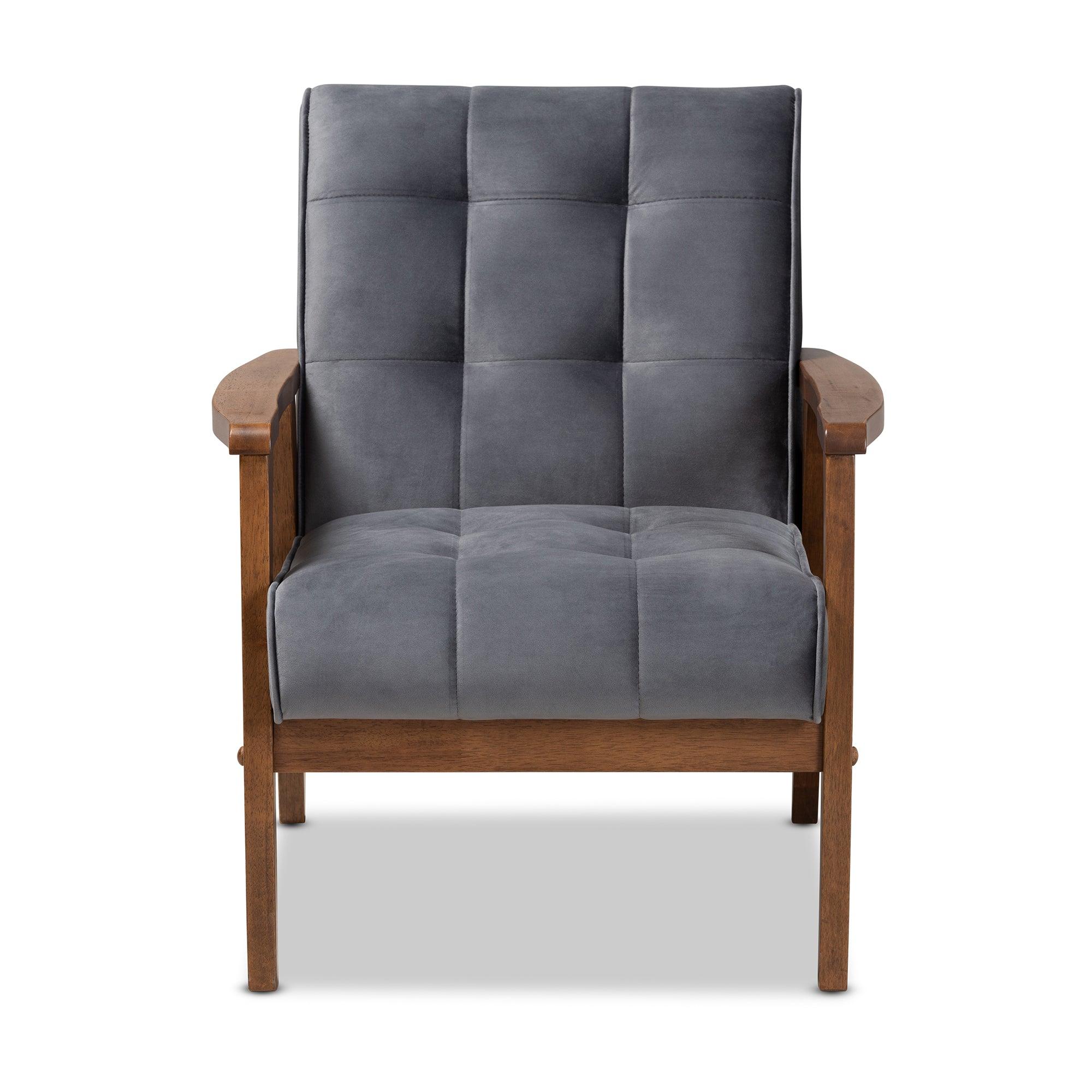 Asta Mid-Century Modern Velvet Fabric Upholstered Finished Wood Armchair