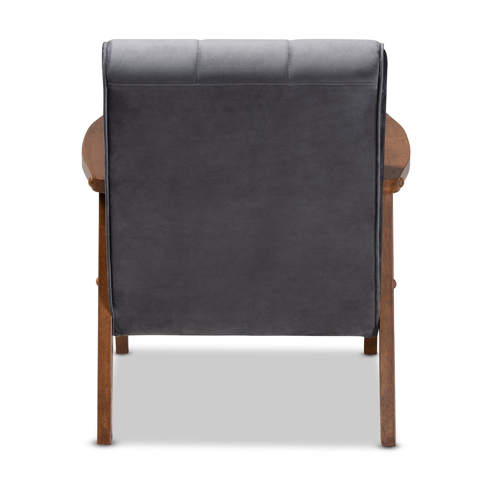 Asta Mid-Century Modern Velvet Fabric Upholstered Finished Wood Armchair