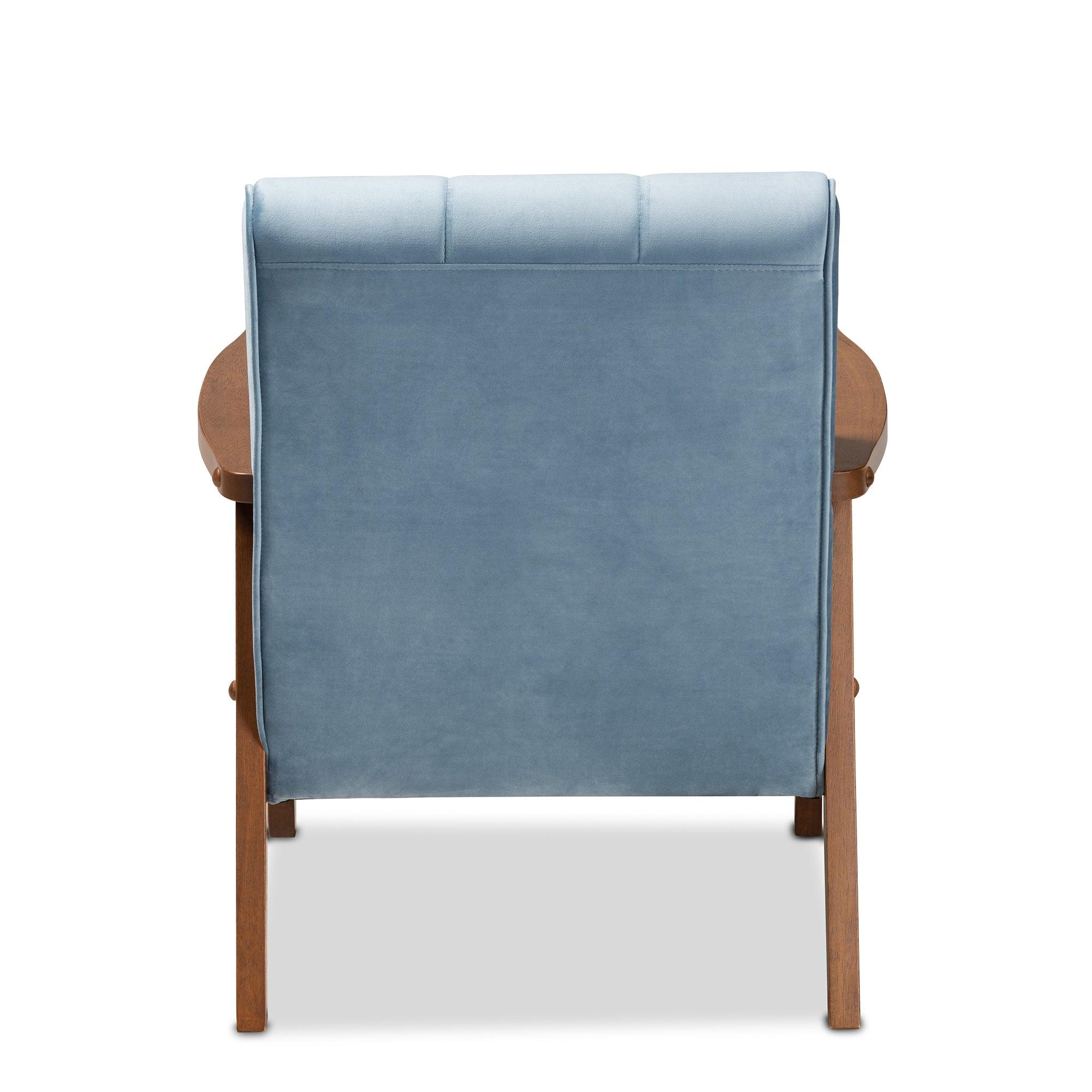 Asta Mid-Century Modern Velvet Fabric Upholstered Finished Wood Armchair