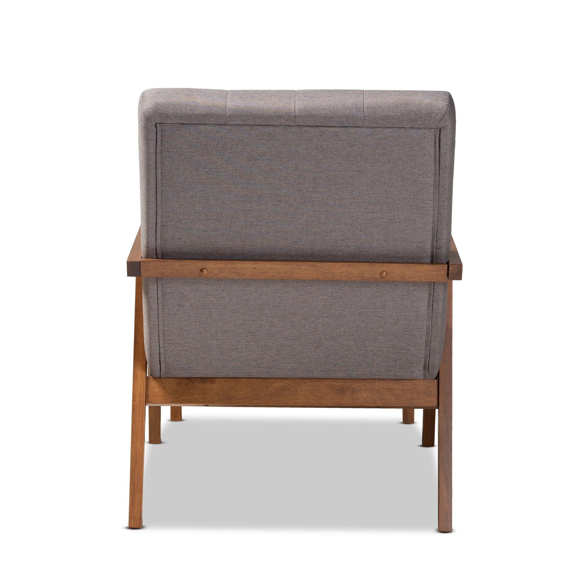 Naeva Mid-Century Modern Fabric Upholstered Finished Wood 2-Piece Armchair and Footstool Set