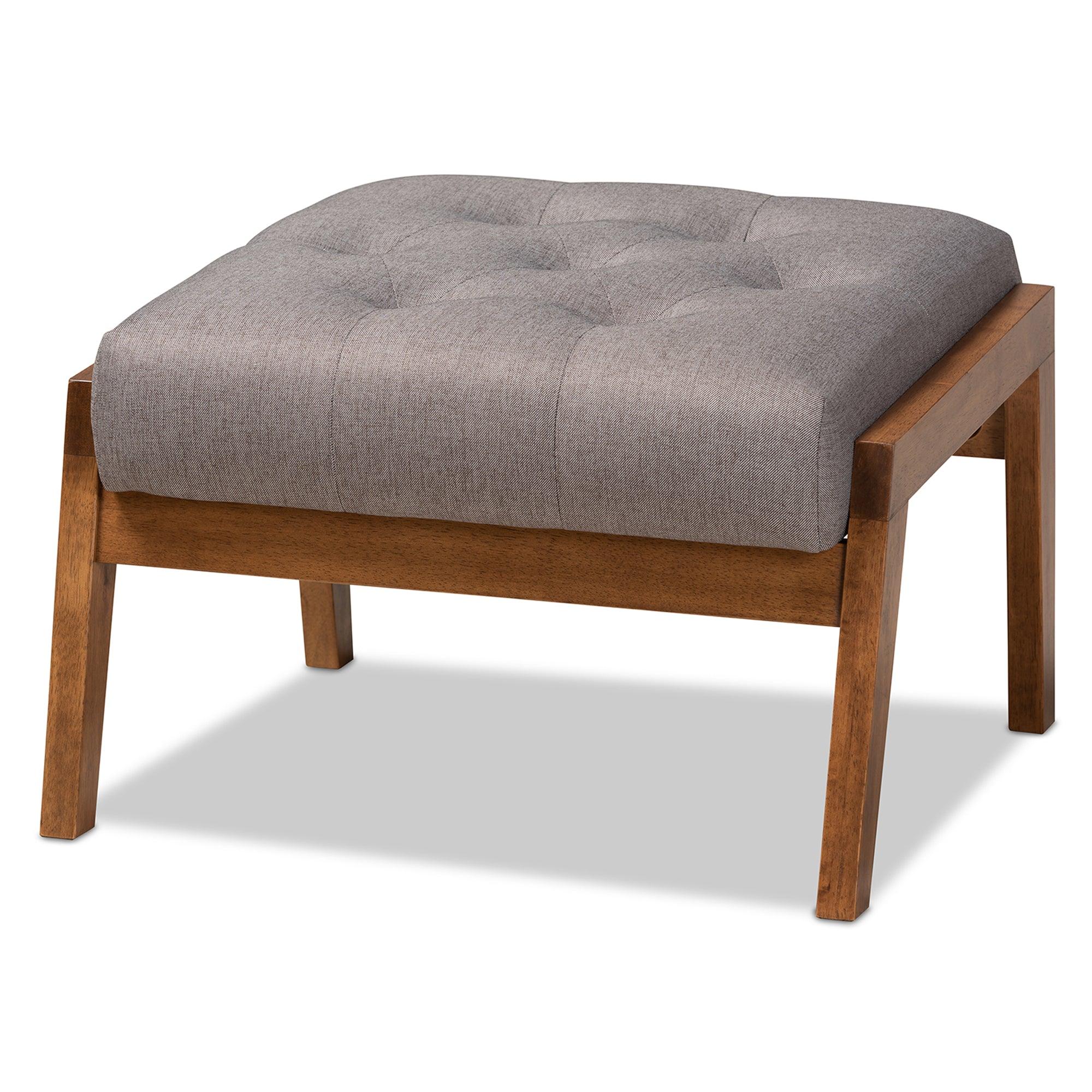 Naeva Mid-Century Modern Fabric Upholstered Finished Wood Footstool