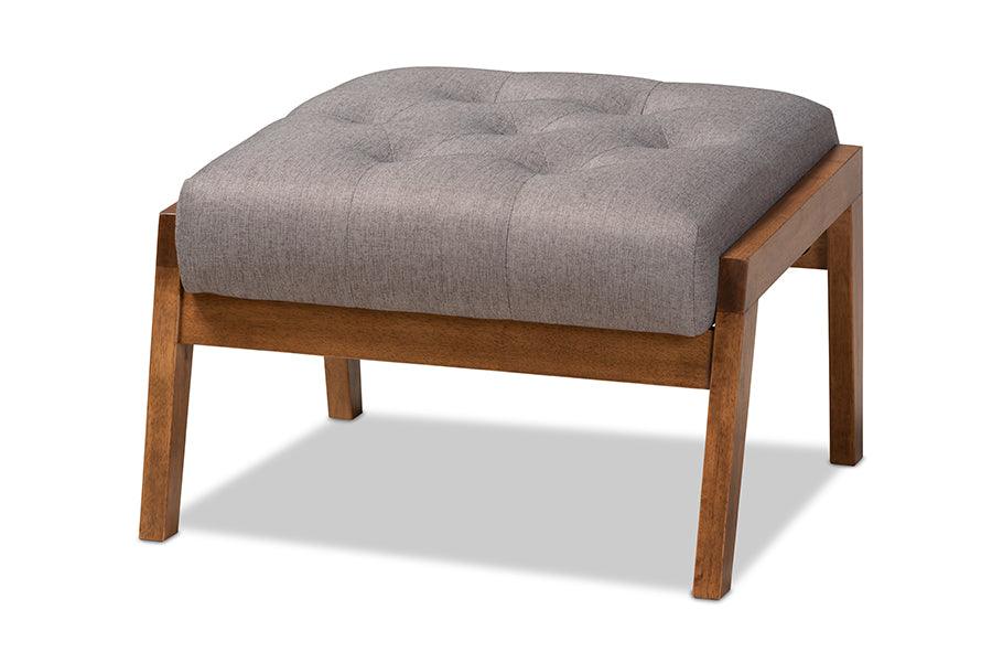 Naeva Mid-Century Modern Fabric Upholstered Finished Wood Footstool