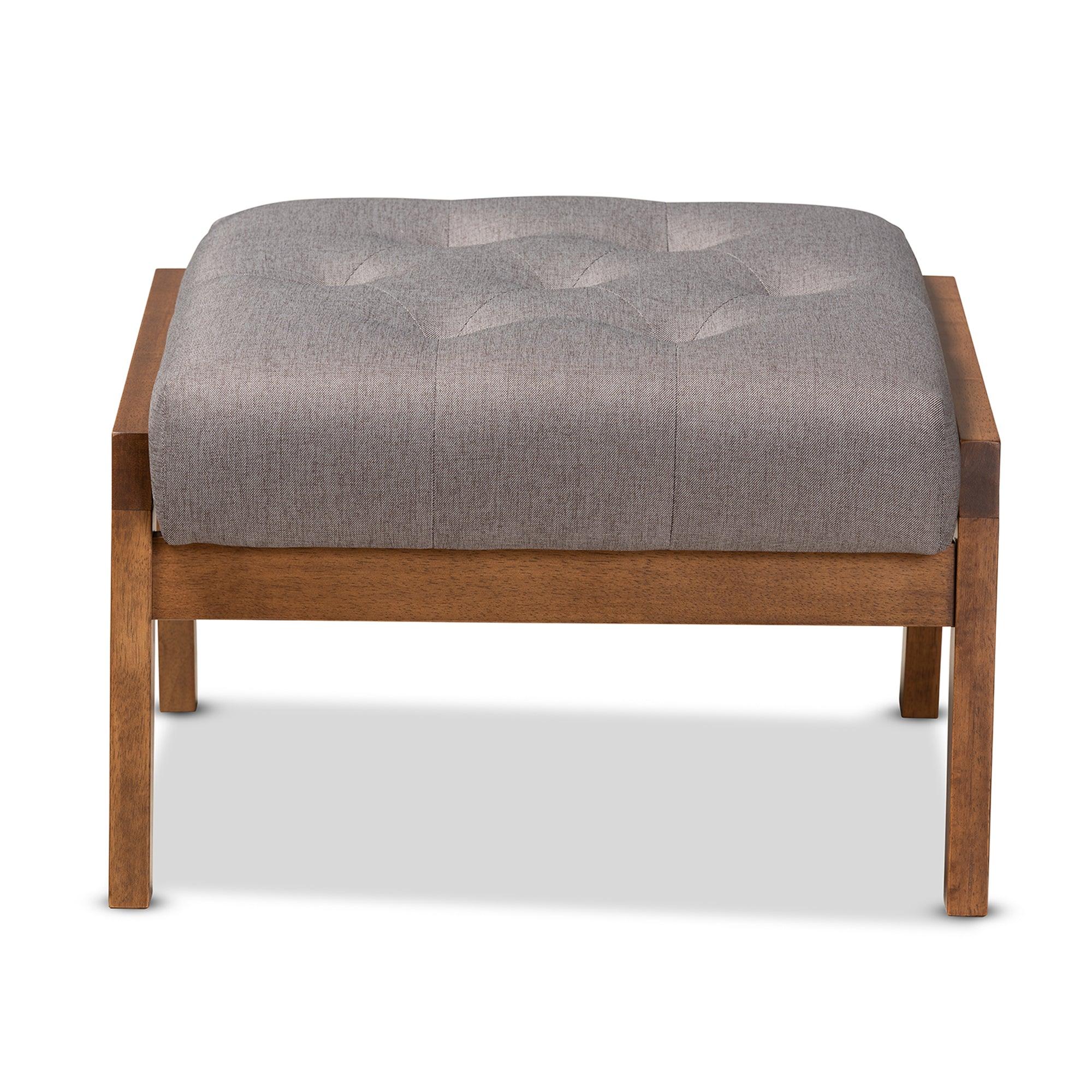 Naeva Mid-Century Modern Fabric Upholstered Finished Wood Footstool