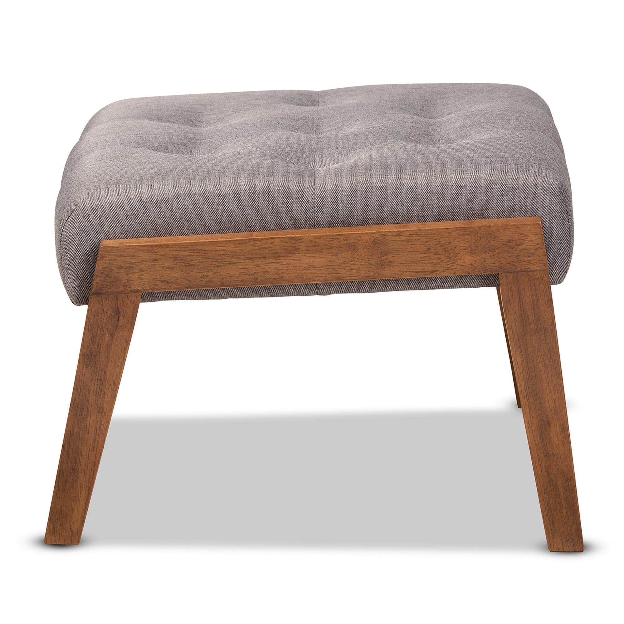 Naeva Mid-Century Modern Fabric Upholstered Finished Wood Footstool