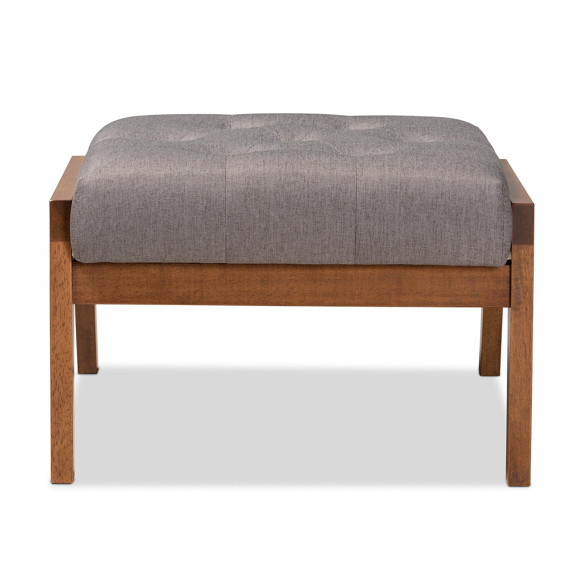 Naeva Mid-Century Modern Fabric Upholstered Finished Wood Footstool