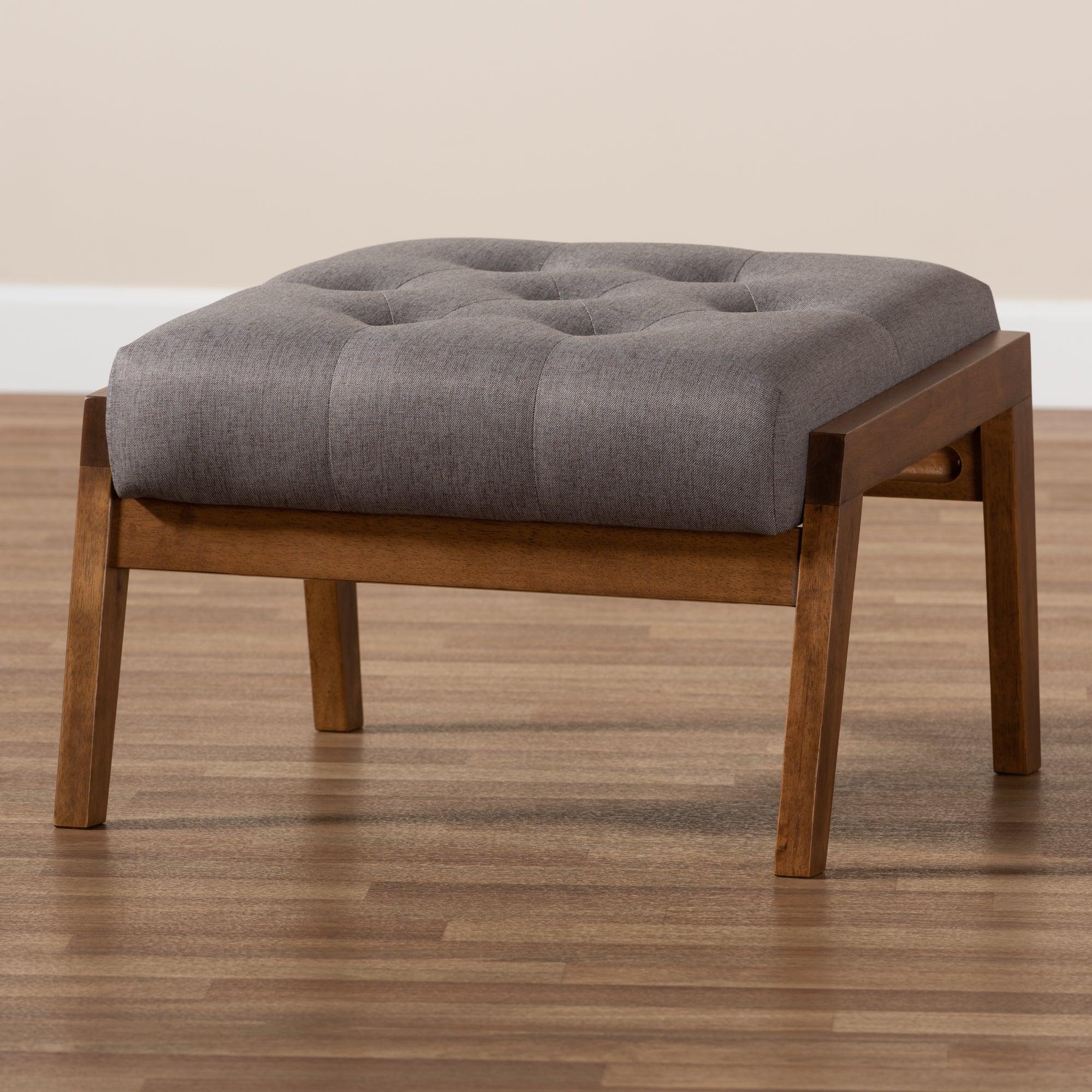 Naeva Mid-Century Modern Fabric Upholstered Finished Wood Footstool